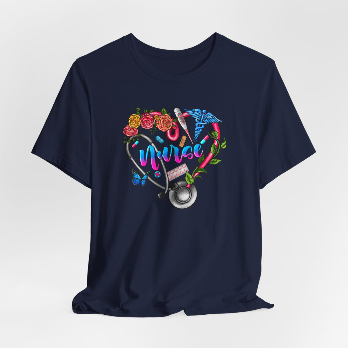 Nurse Heart Floral Stethoscope T-Shirt