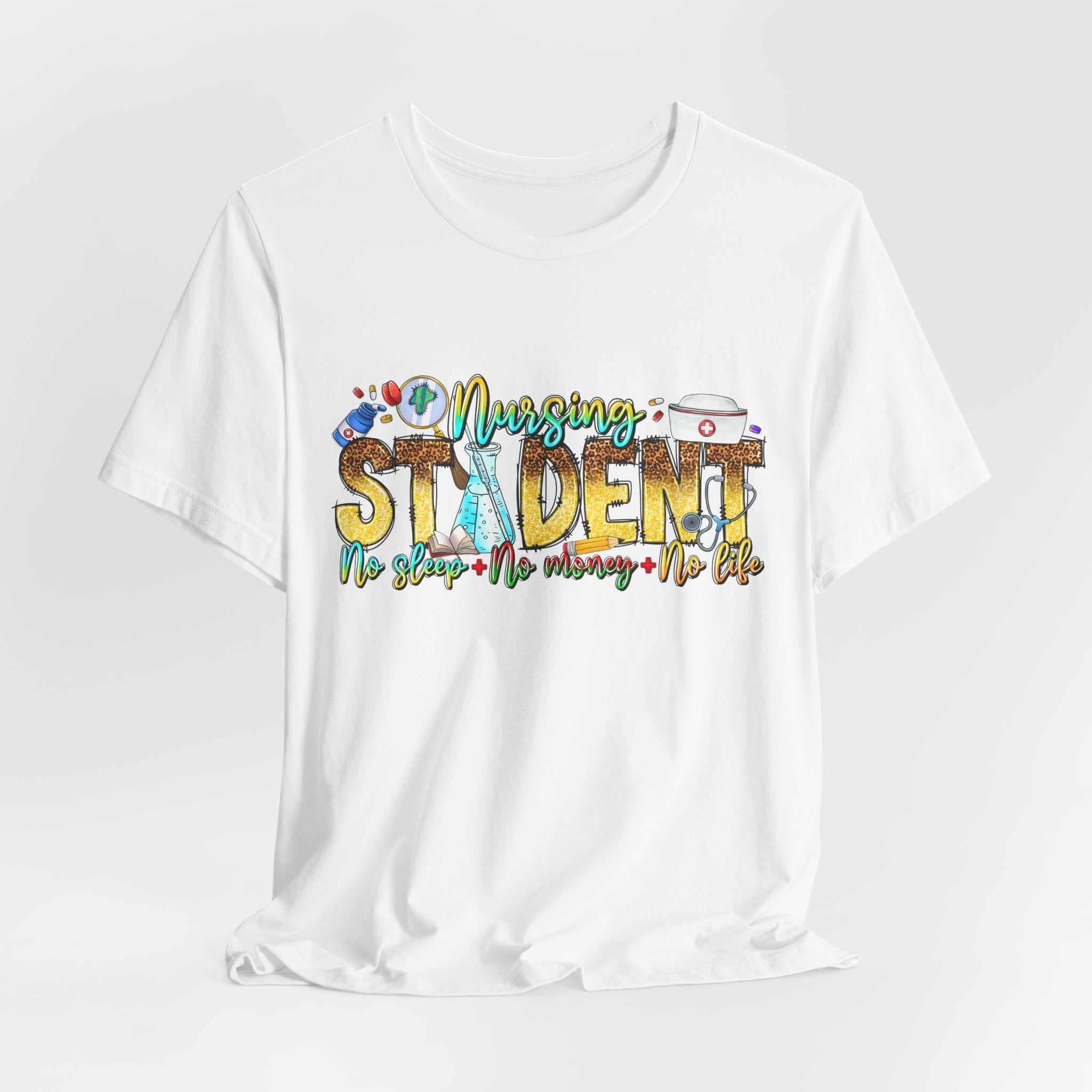 Nursing Student Graphic T-Shirt – 'Nursing Student' Cartoon Medical Icons Tee