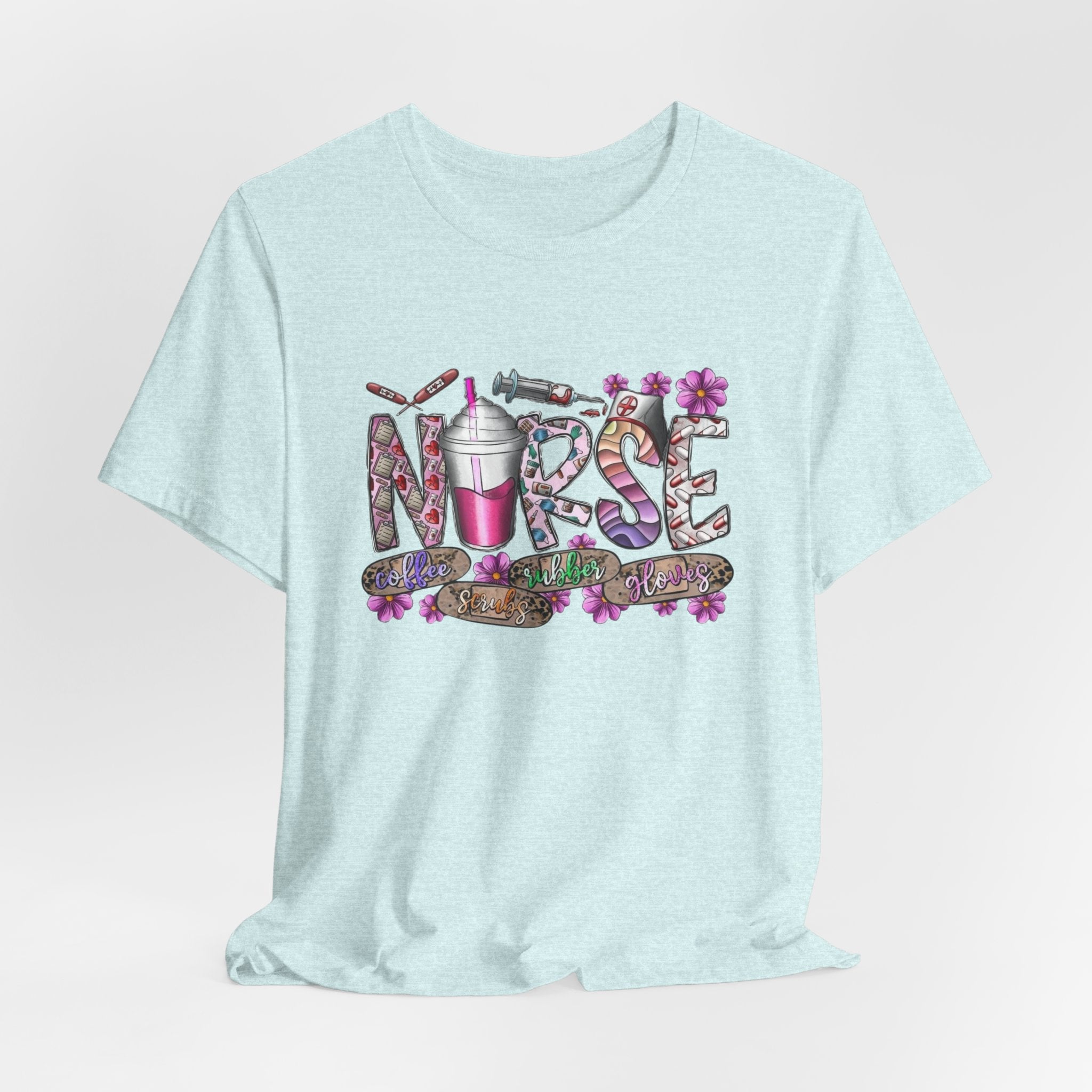 Nurse Floral Stethoscope Tee – Cute Nursing Scrub Shirt with Coffee & Flowers