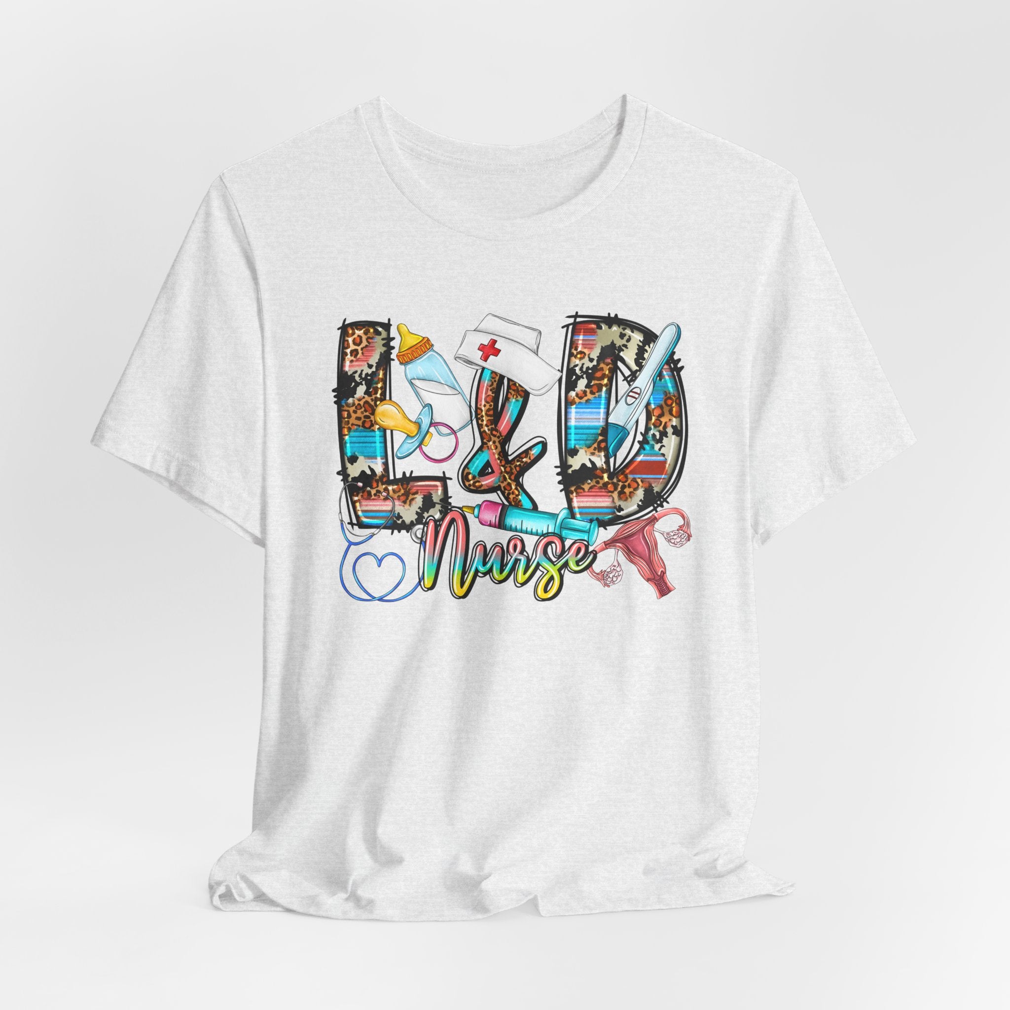 RN Nurse Graphic Tee - Colorful Medical Icons Scrubs Shirt for Registered Nurses