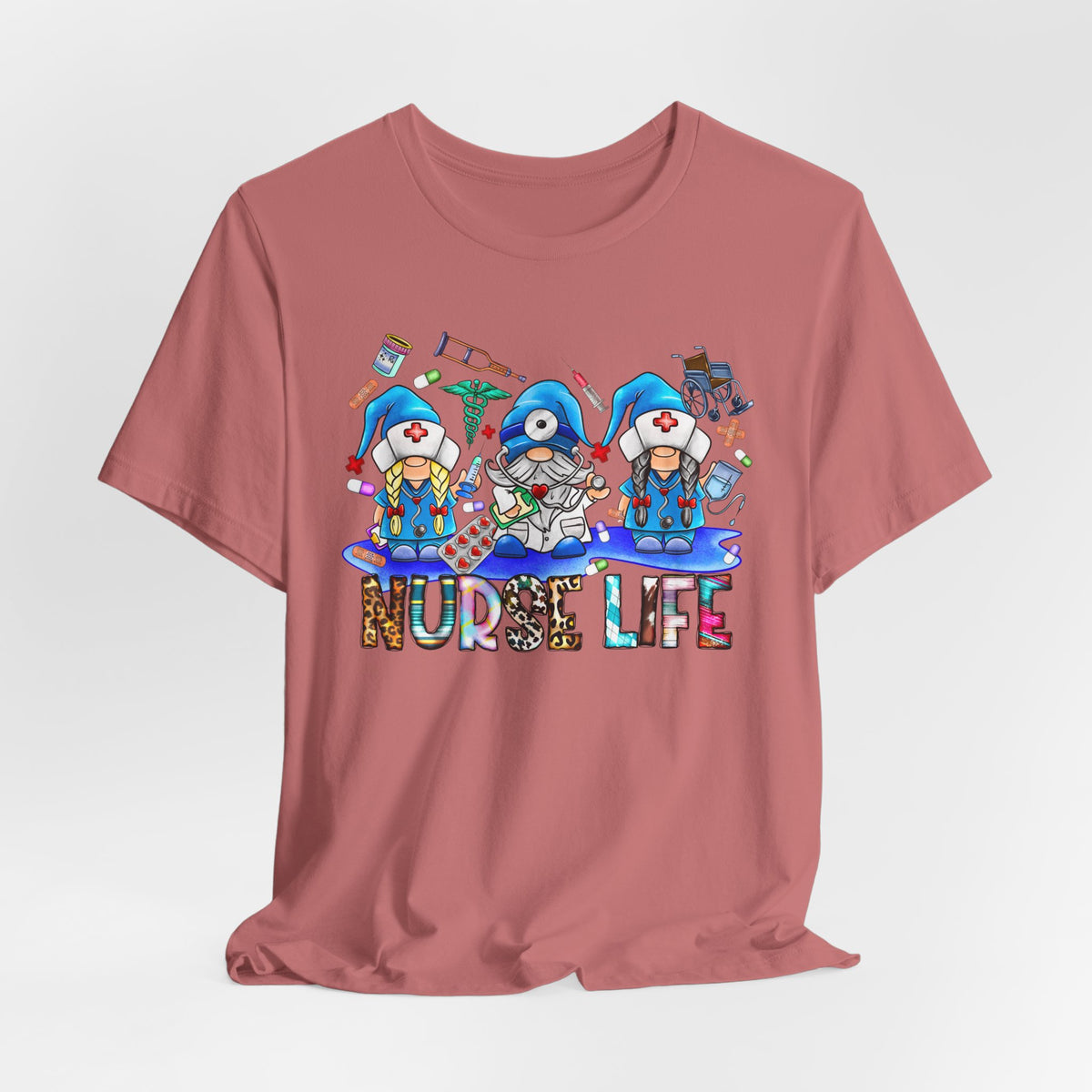 Nurse Life Graphic Tee – Cute Gnome Nurses Design