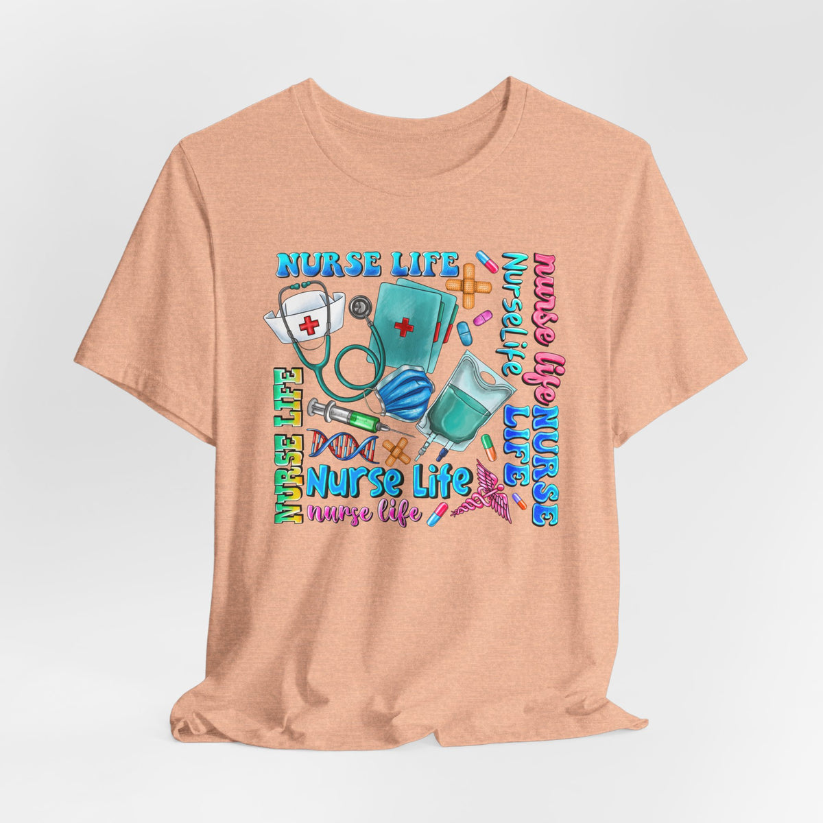 Nurse Life Graphic Tee — Colorful Nursing Icons & 'Nurse Life' Text