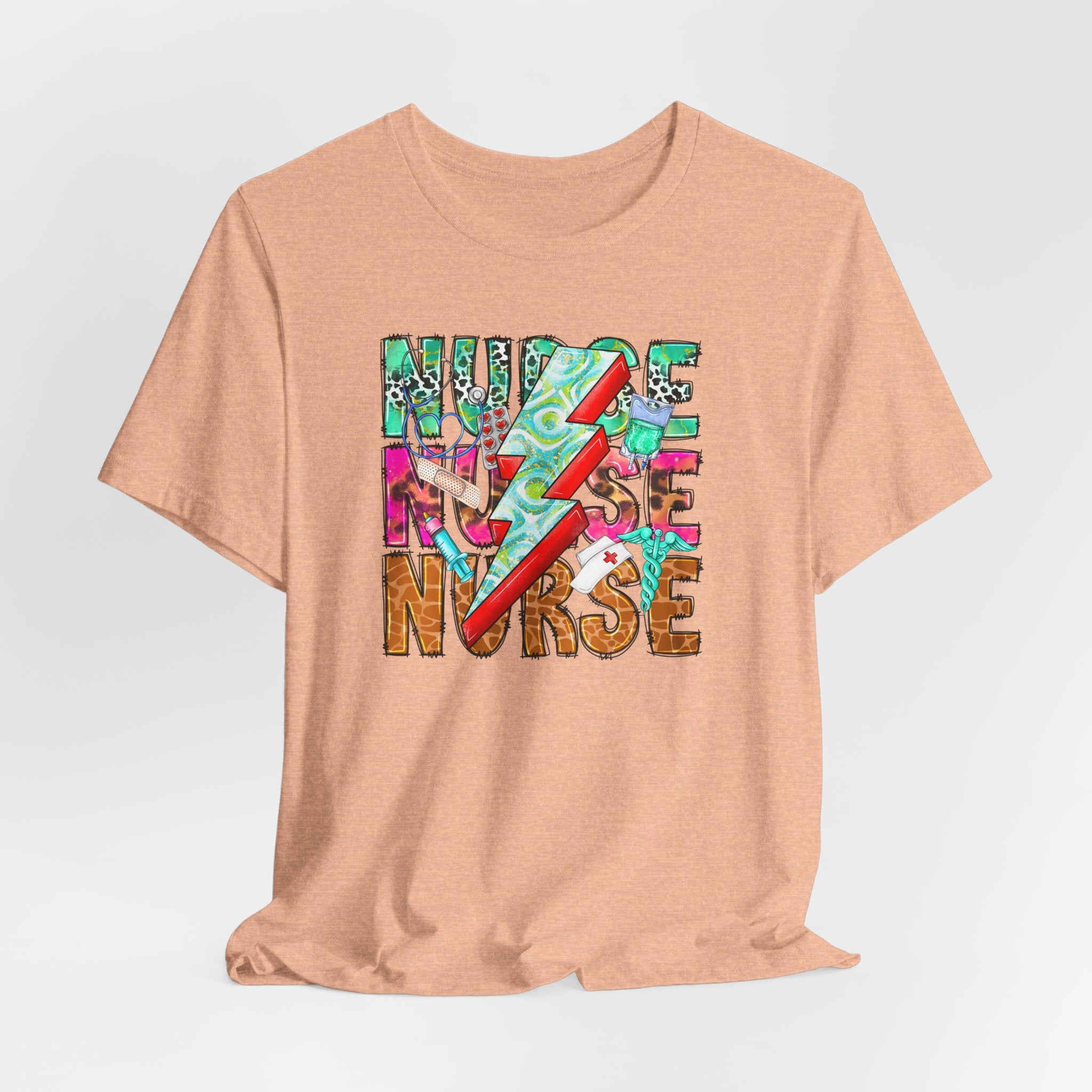 Nurse Lightning Bolt Graphic Tee — Colorful Floral & Animal Print Nurse Shirt