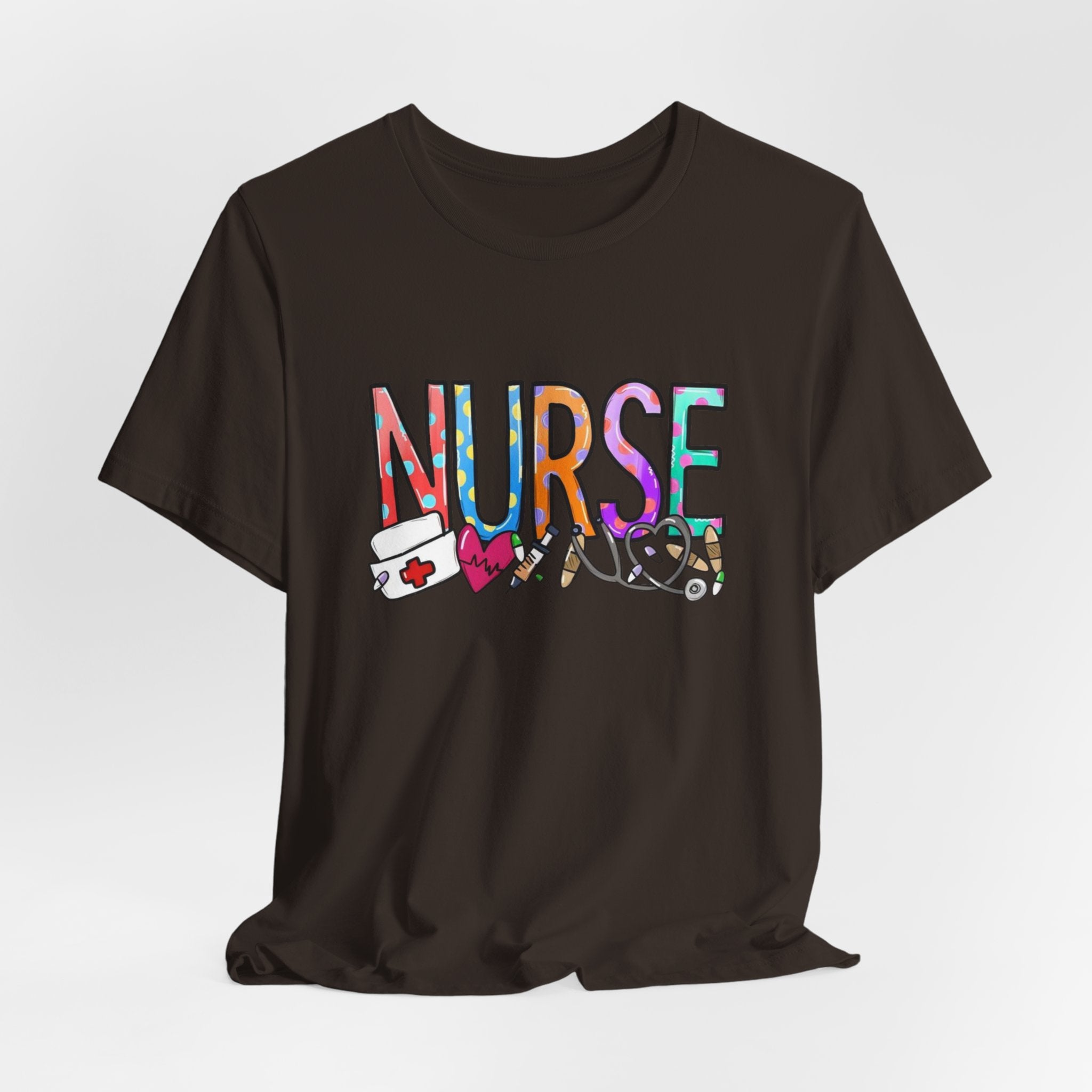 Nurse Floral & Medical Icon Tee - Colorful 'NURSE' Graphic T-Shirt for Healthcare Heroes