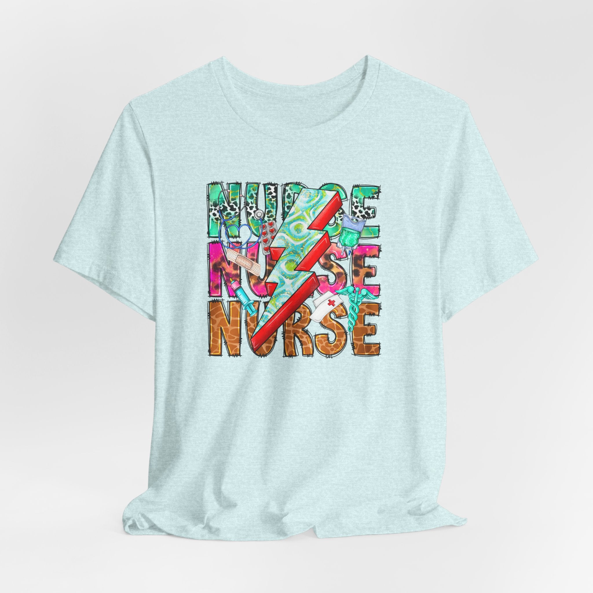 Nurse Lightning Bolt Graphic Tee — Colorful Floral & Animal Print Nurse Shirt