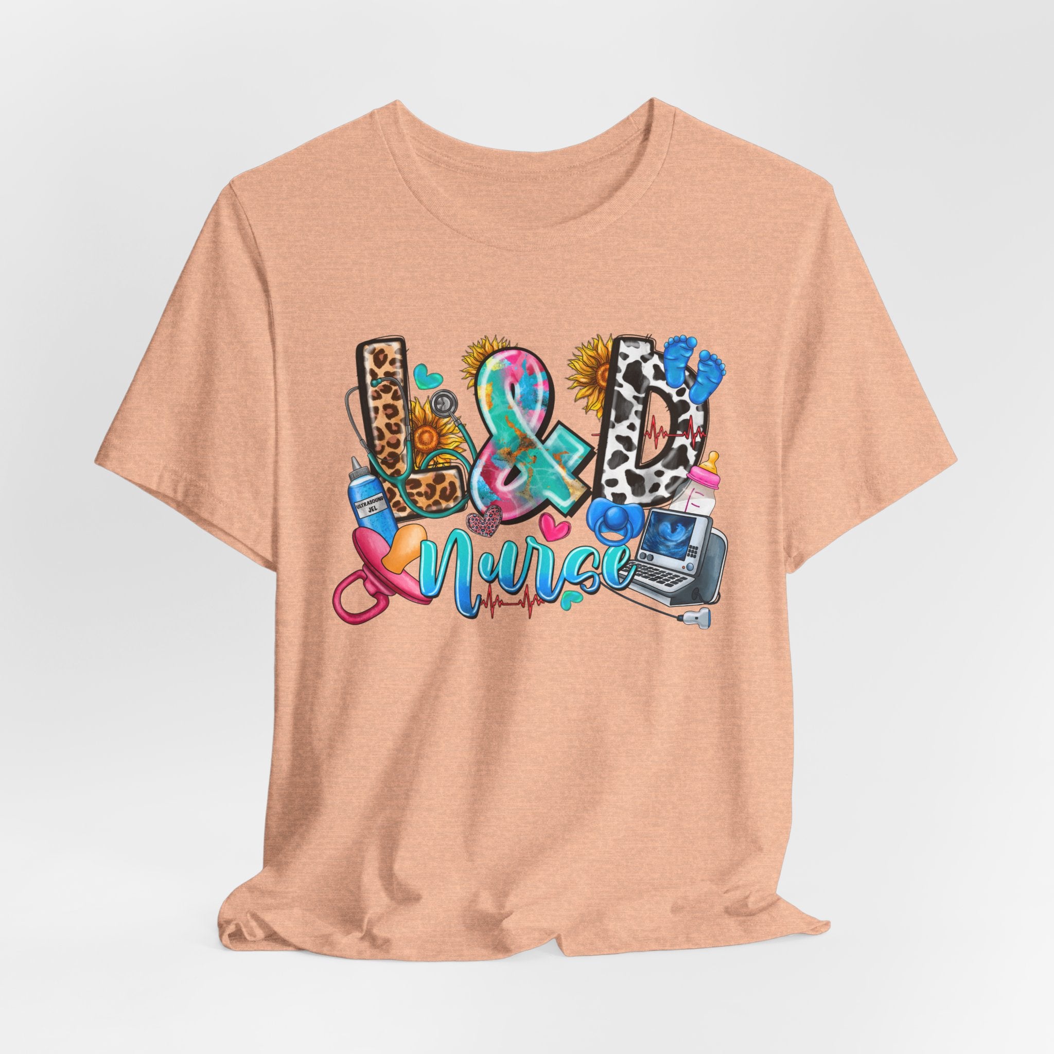 Nurse Life Graphic Tee — Colorful Medical Icons & Stethoscope Design