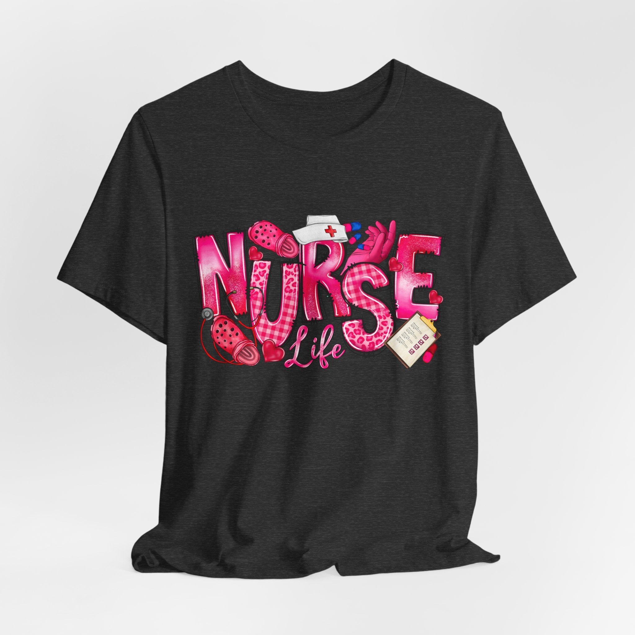 Nurse Life Graphic Tee - Pink Medical Icons