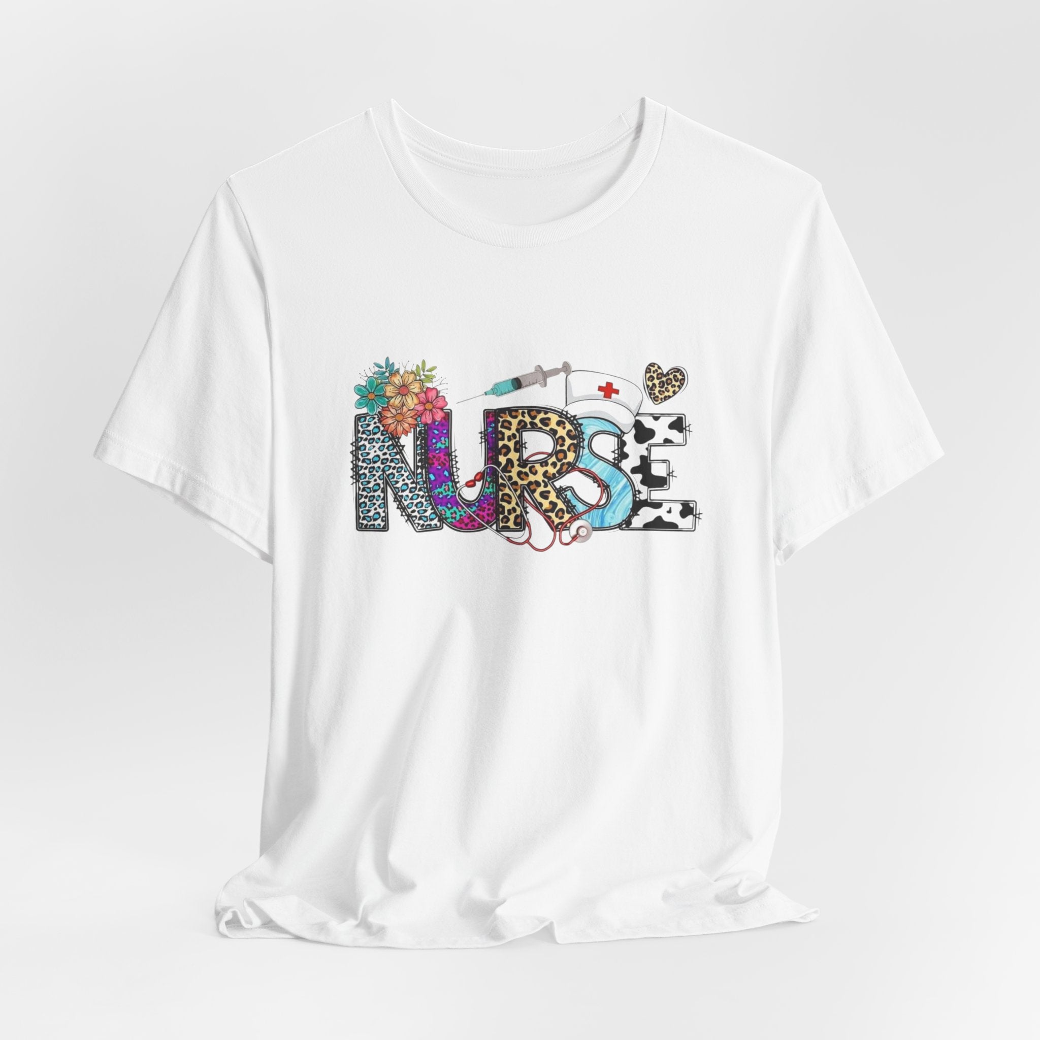 Nurse Floral & Leopard Graphic Tee — Cute Nursing Shirt