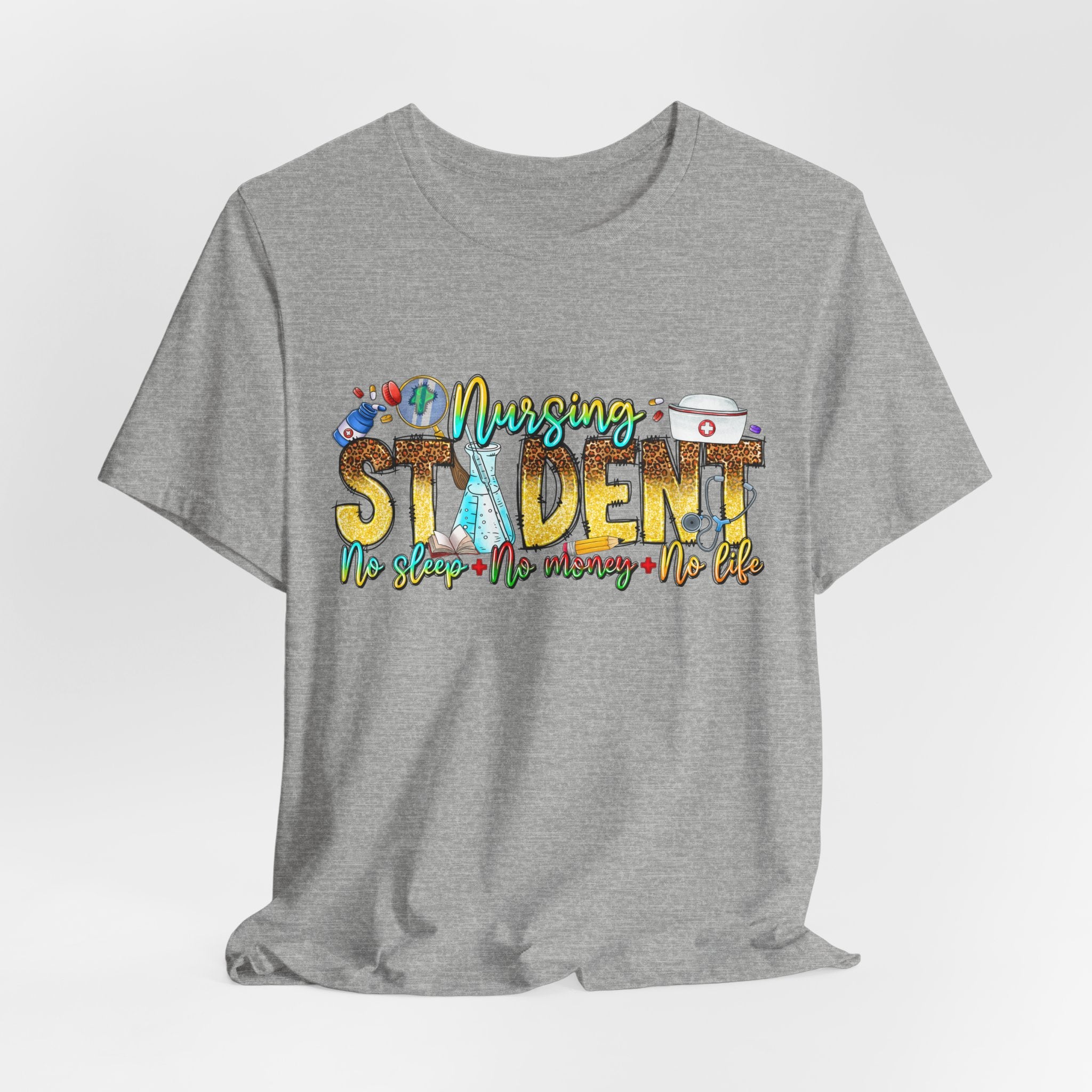 Nursing Student Graphic T-Shirt – 'Nursing Student' Cartoon Medical Icons Tee