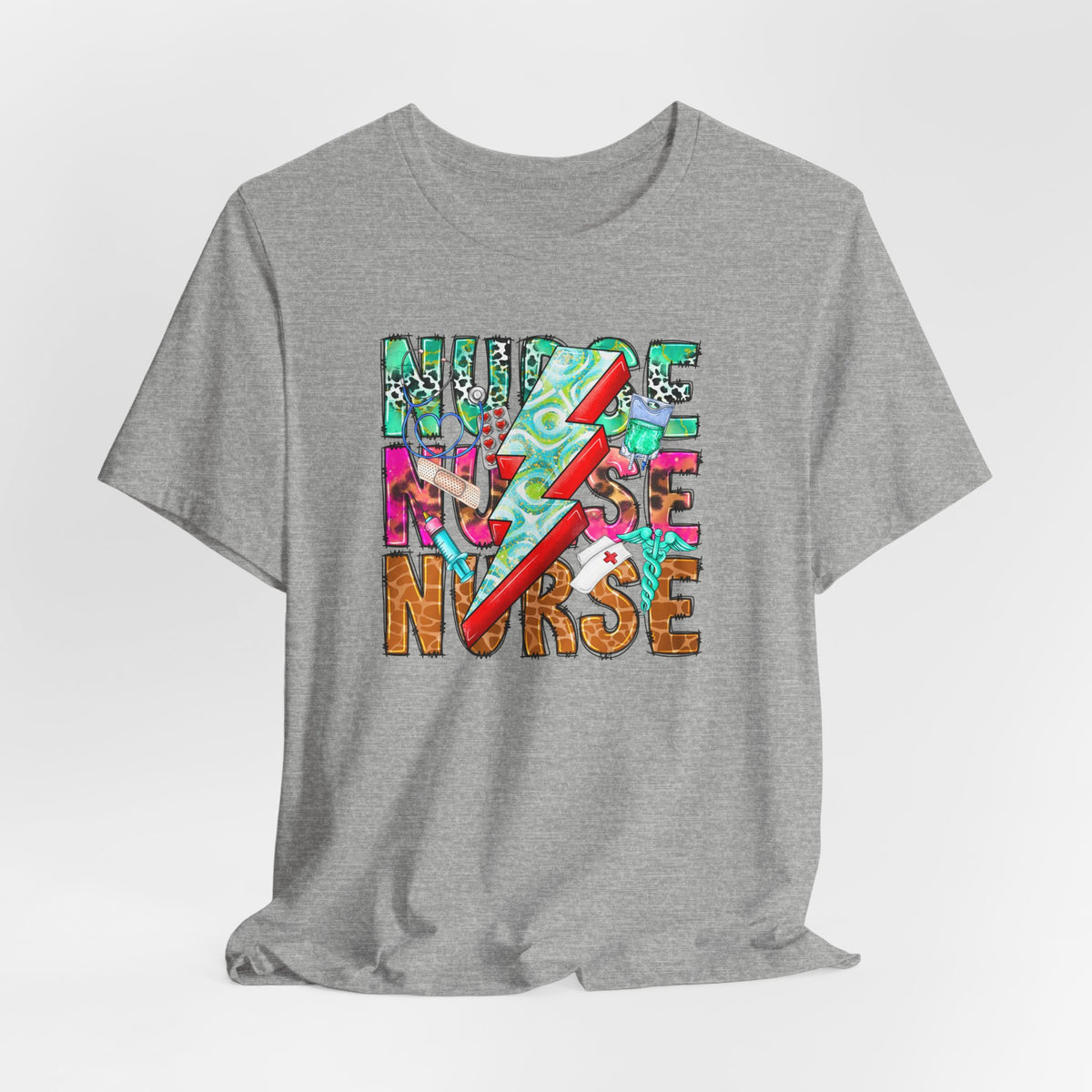 Nurse Lightning Bolt Graphic Tee — Colorful Floral & Animal Print Nurse Shirt