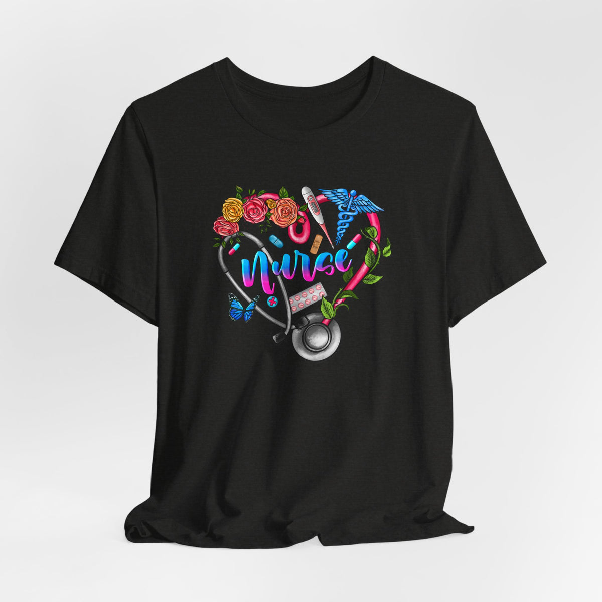 Nurse Heart Floral Stethoscope T-Shirt