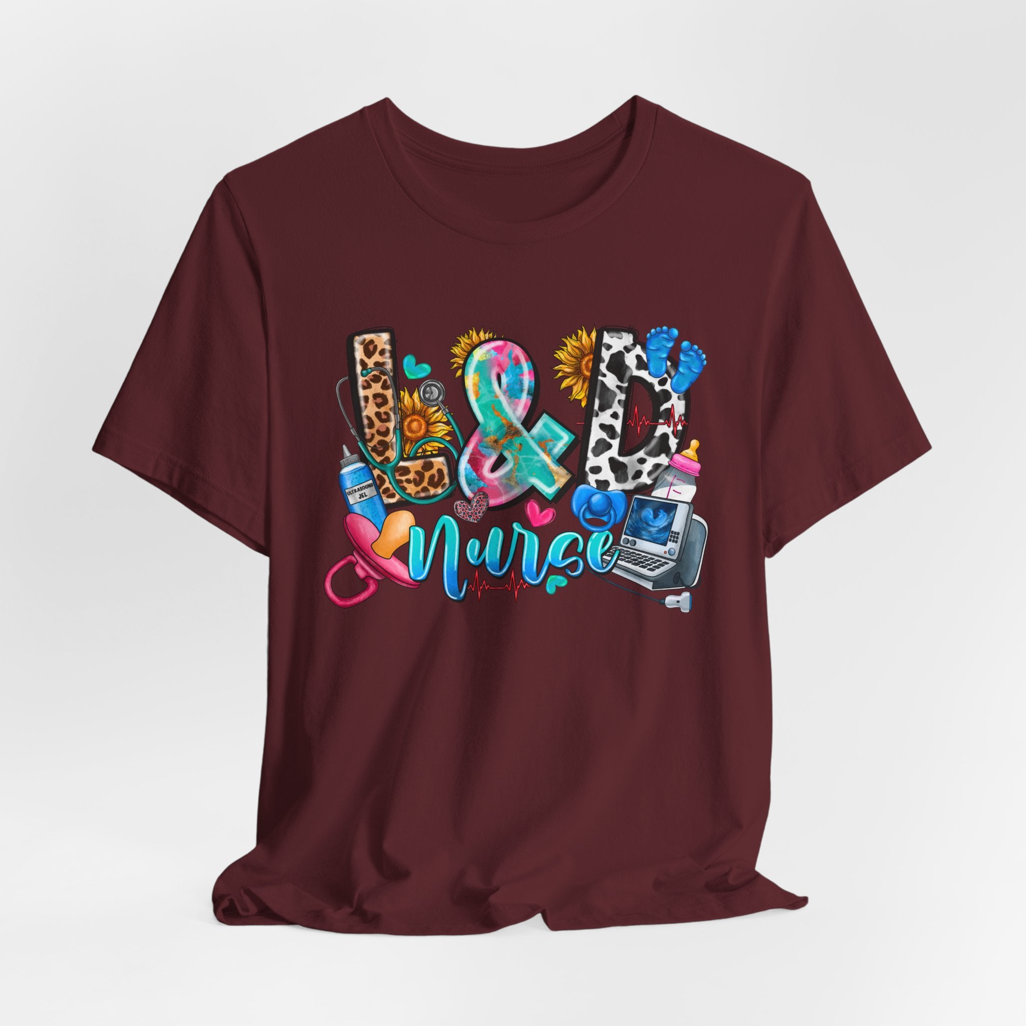 Nurse Life Graphic Tee — Colorful Medical Icons & Stethoscope Design