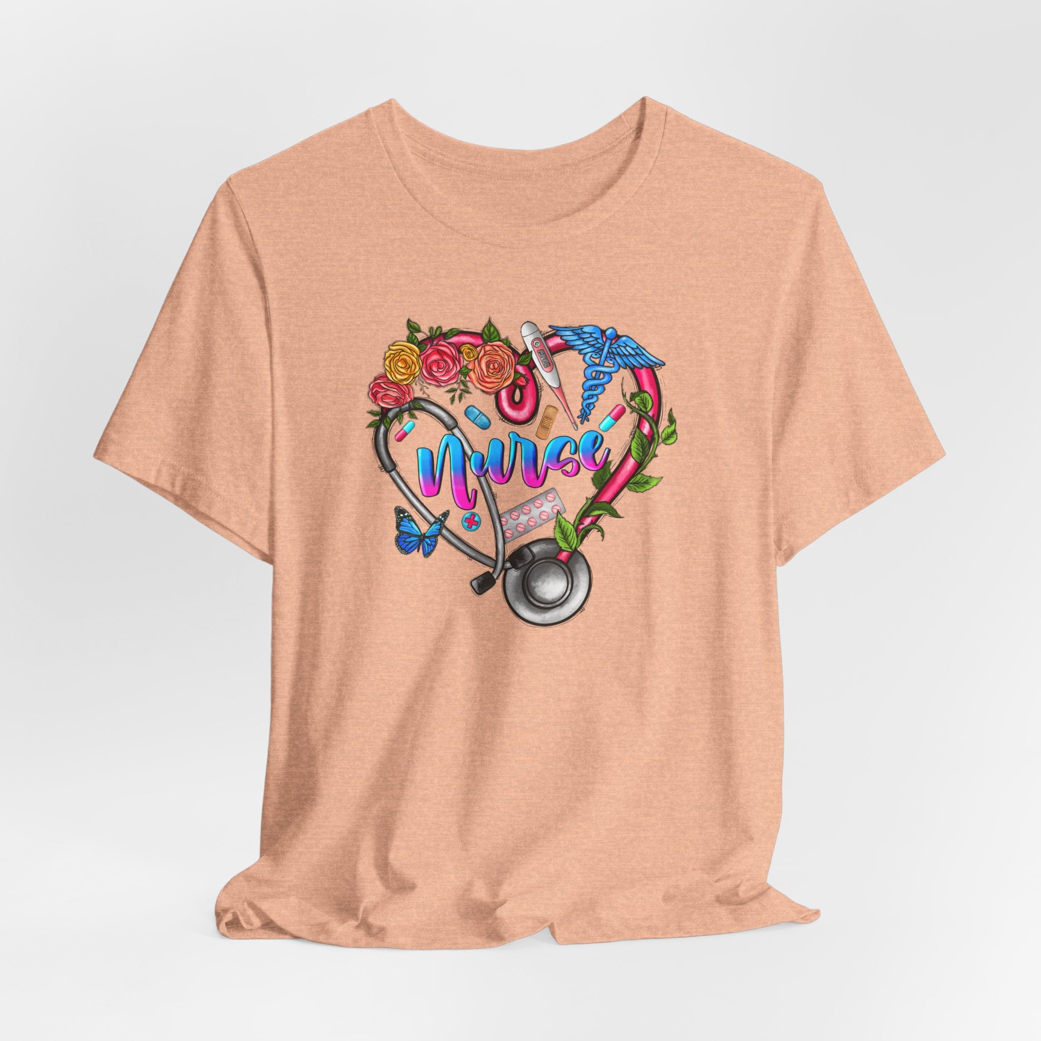 Nurse Heart Floral Stethoscope T-Shirt