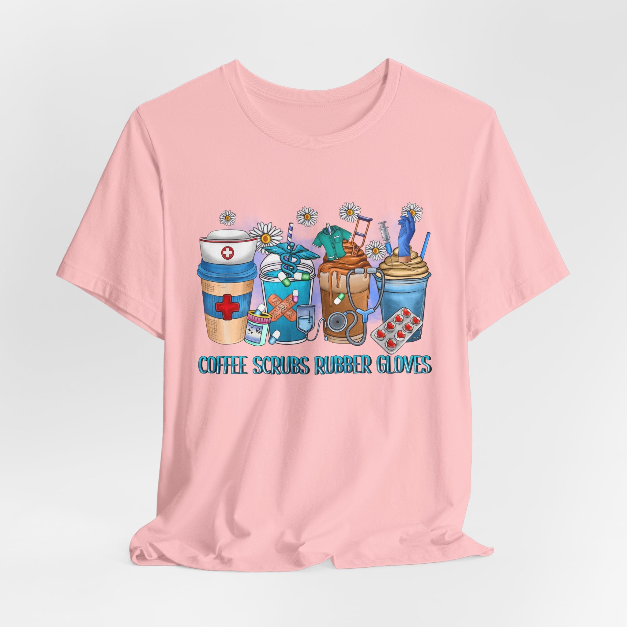 Coffee Scrubs Rubber Gloves T-Shirt — Cute Self-Care Illustration Tee
