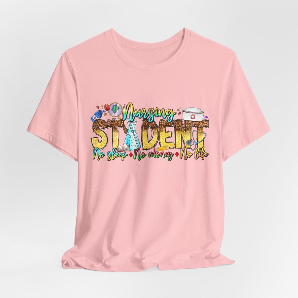 Nursing Student Graphic T-Shirt – 'Nursing Student' Cartoon Medical Icons Tee