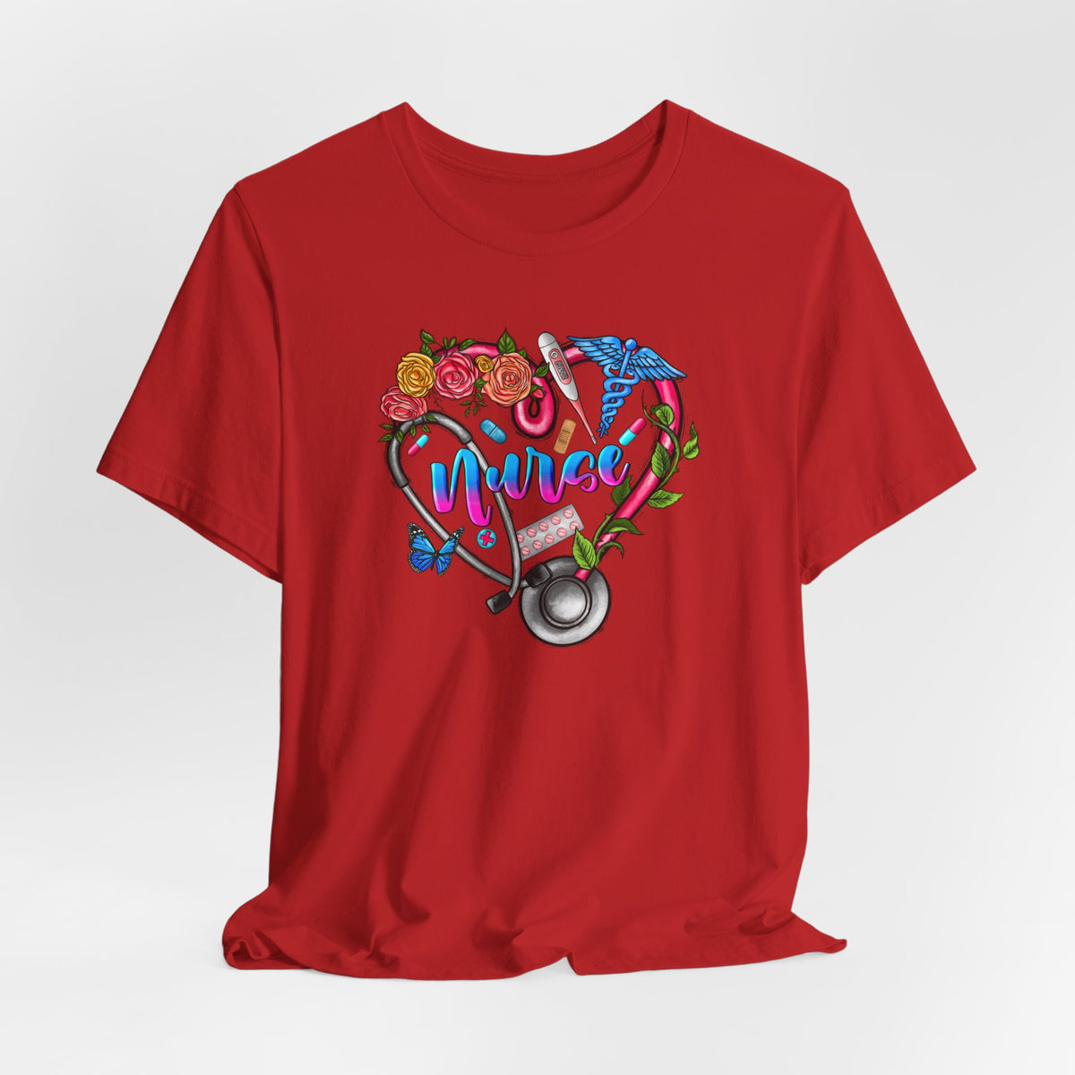 Nurse Heart Floral Stethoscope T-Shirt