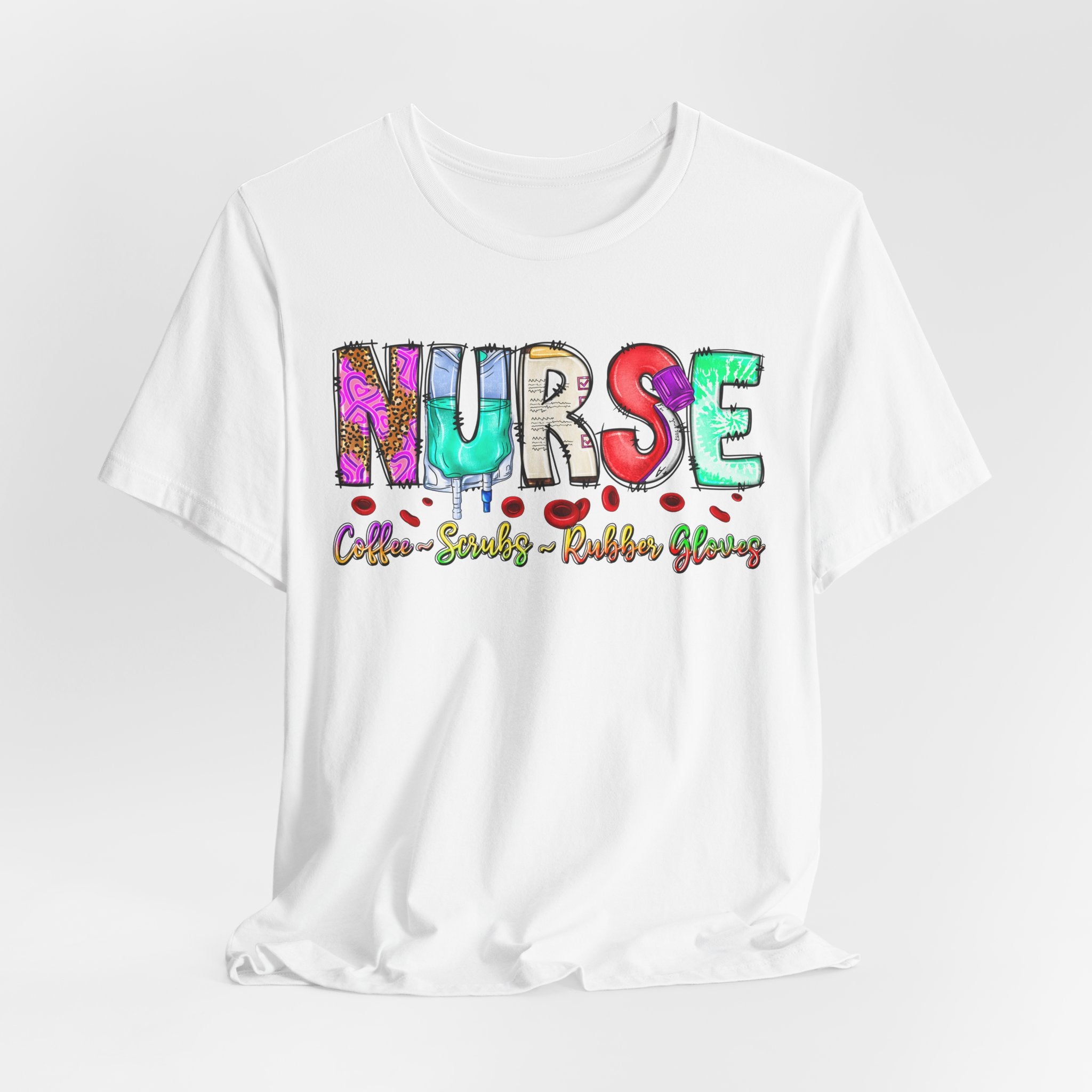 Nurse Flowers Graphic Tee — "NURSE" Colorful Floral Font with Hearts