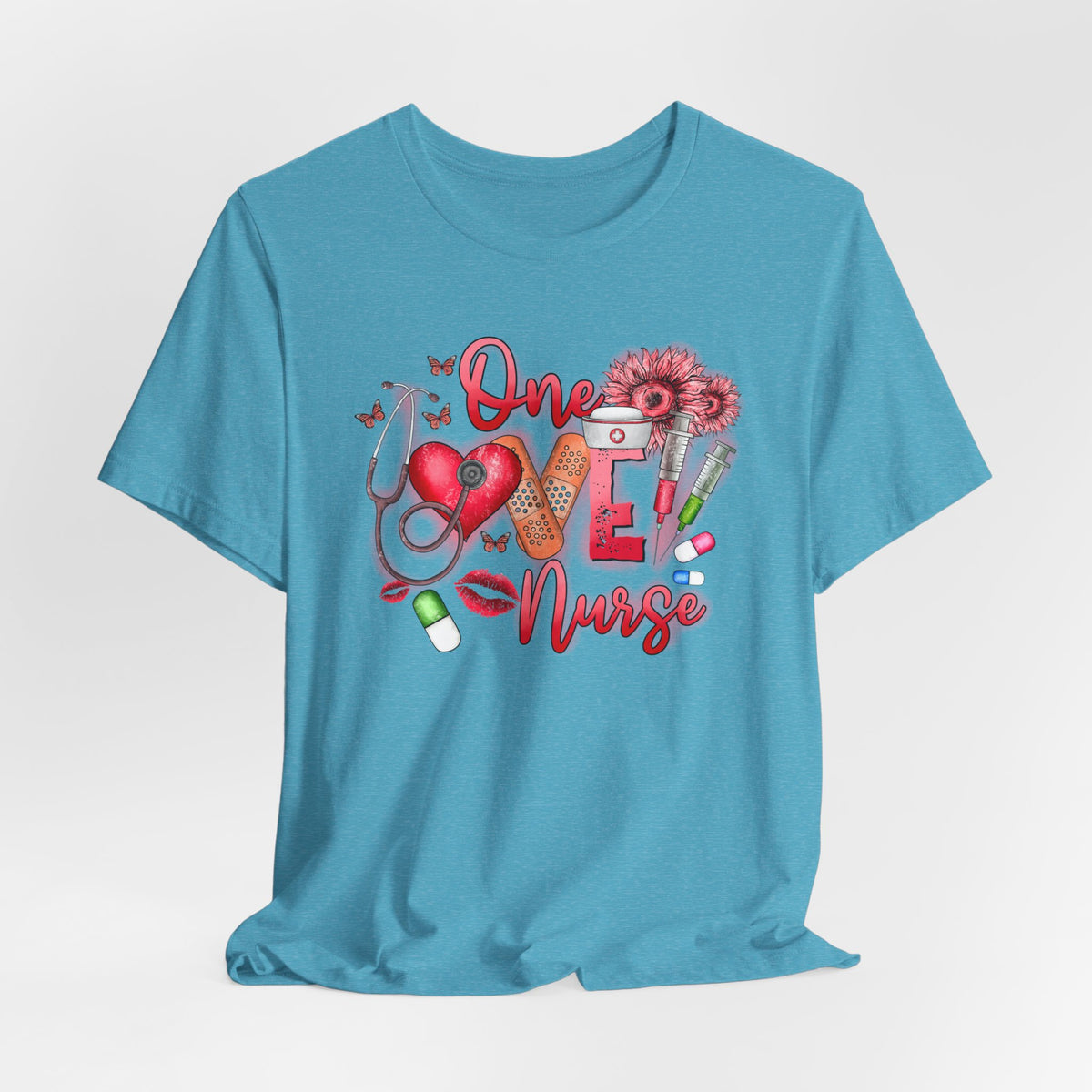 Nurse Tee — 'One Love Nurse' Floral Medical Graphic Shirt