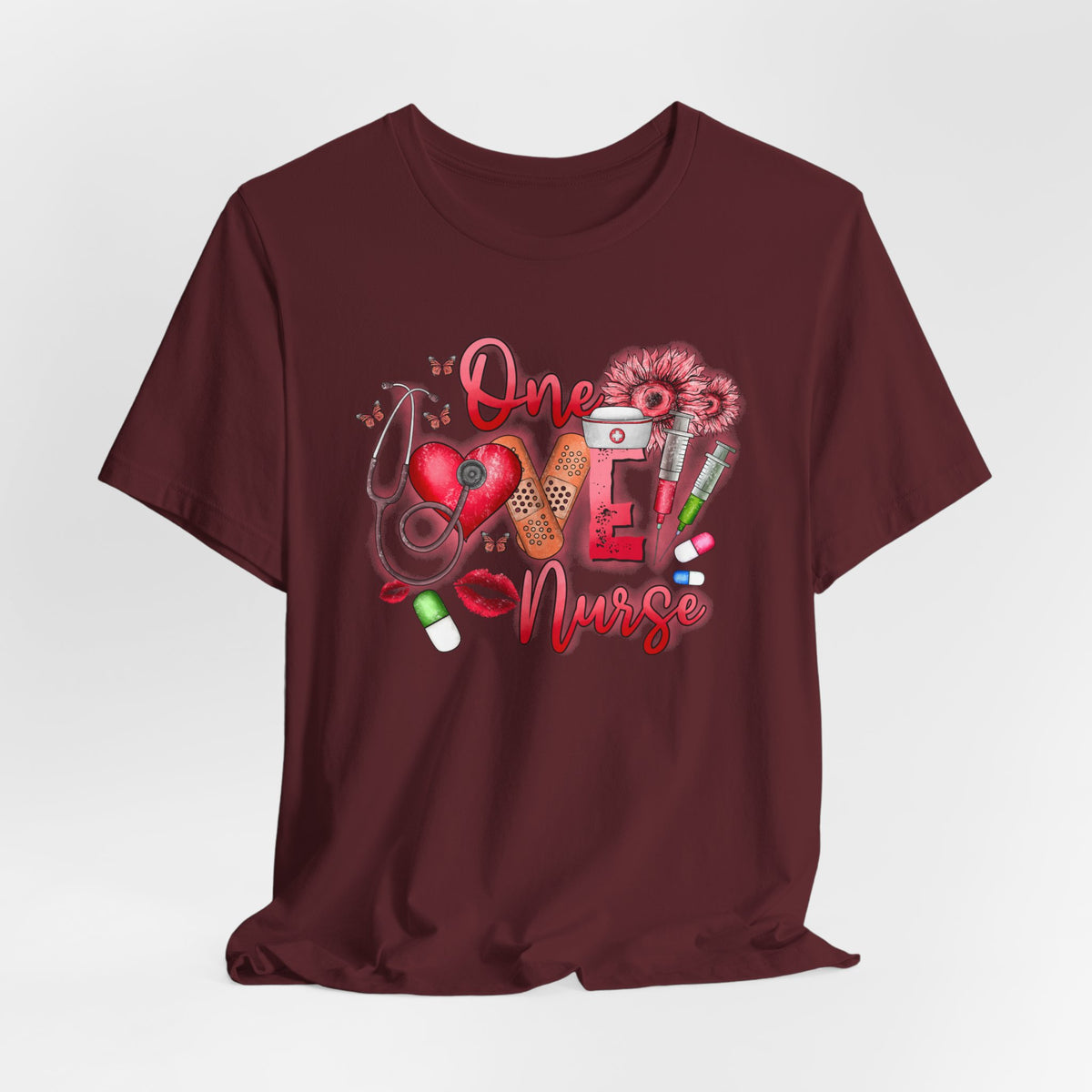 Nurse Tee — 'One Love Nurse' Floral Medical Graphic Shirt