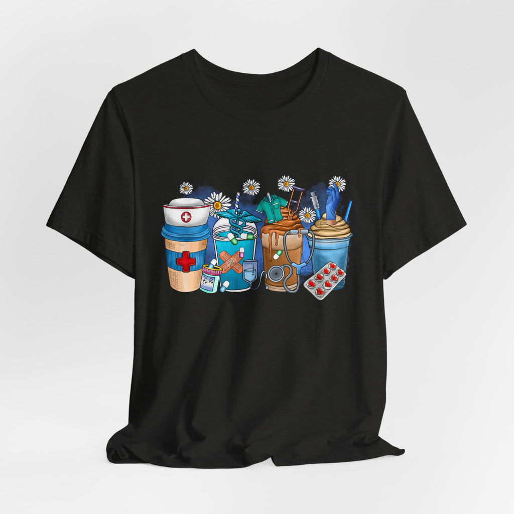 Nurse Life T‑Shirt — Cute Medical Coffee & Scrubs Illustration Tee