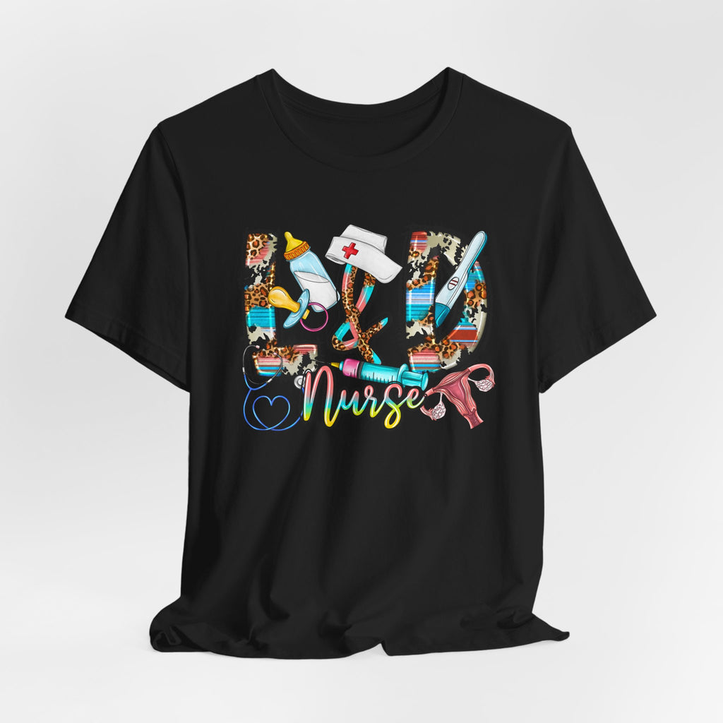 RN Nurse Graphic Tee - Colorful Medical Icons Scrubs Shirt for Registered Nurses