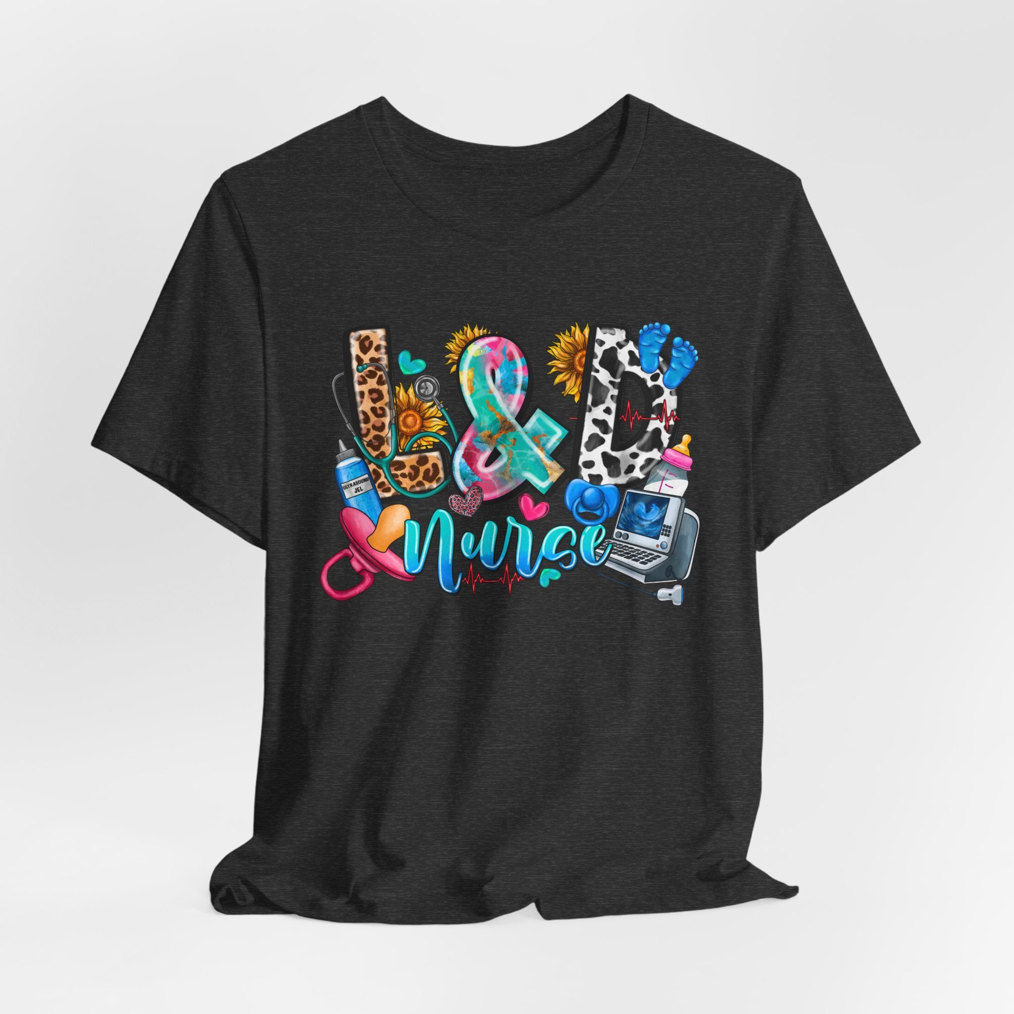Nurse Life Graphic Tee — Colorful Medical Icons & Stethoscope Design