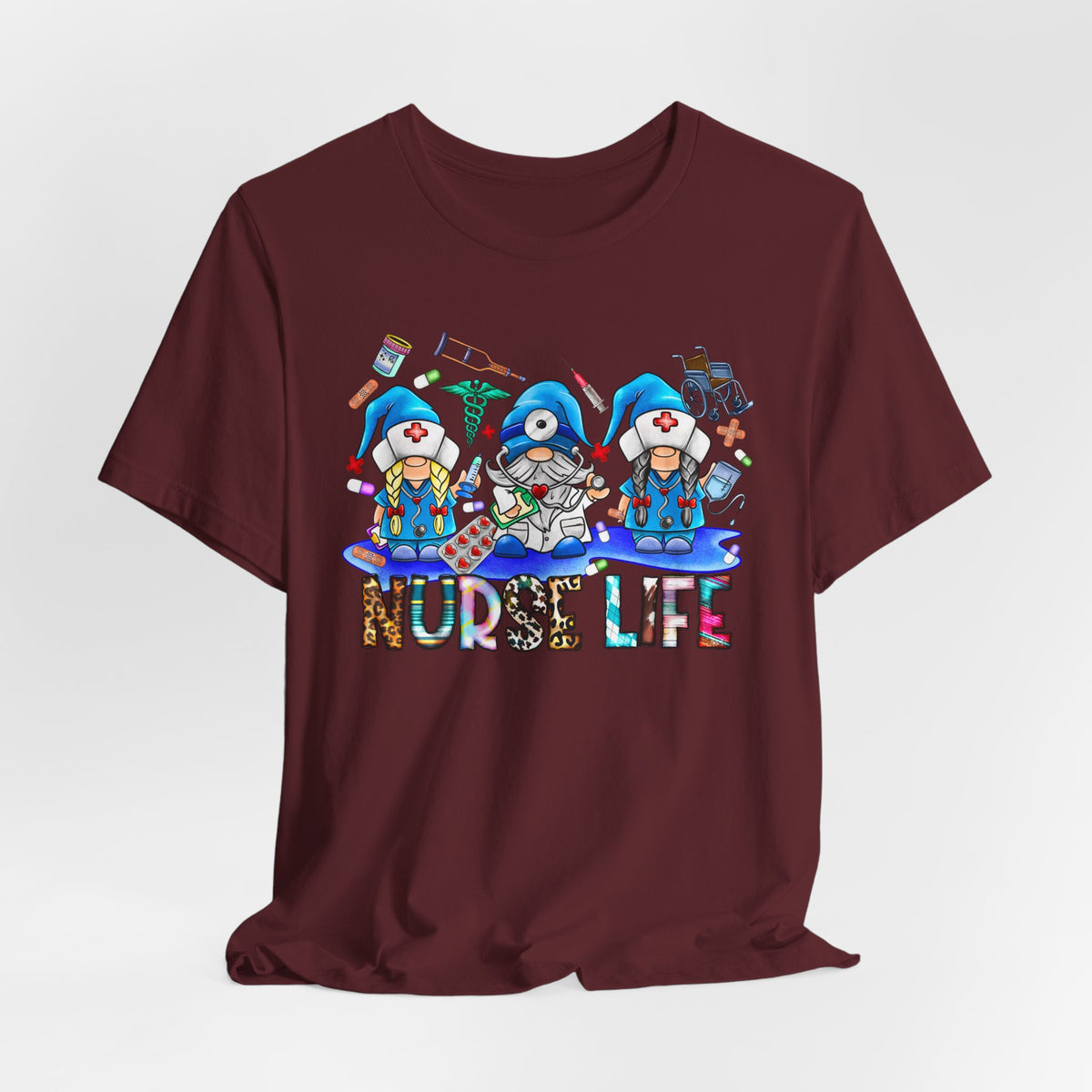 Nurse Life Graphic Tee – Cute Gnome Nurses Design