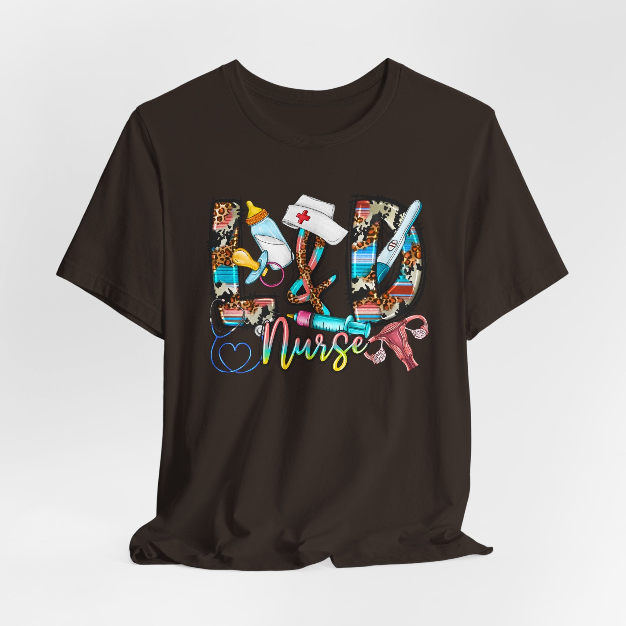 RN Nurse Graphic Tee - Colorful Medical Icons Scrubs Shirt for Registered Nurses