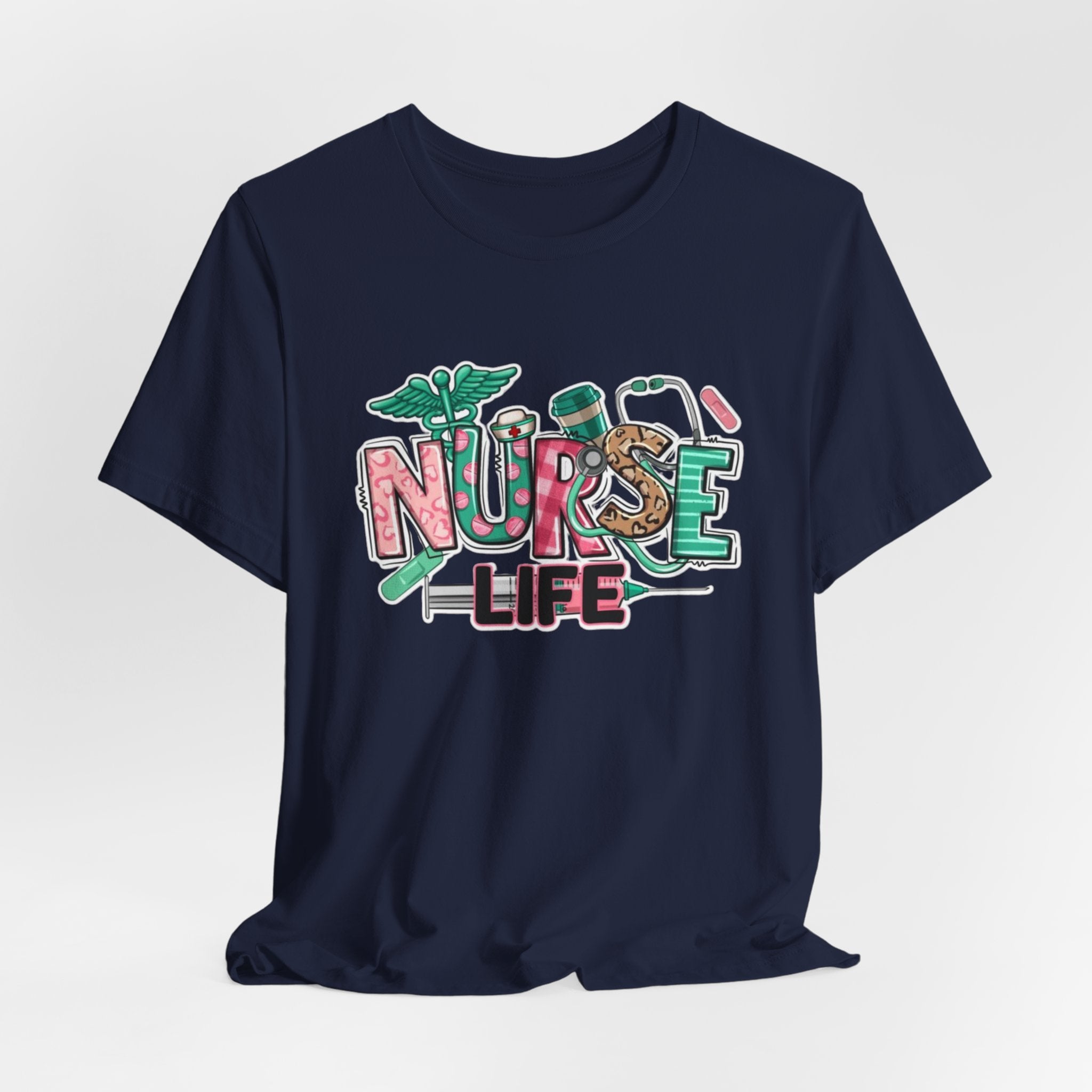 Nurse Life T-Shirt – Cute Medical Scrubs Tee with Stethoscope & Pill Graphic