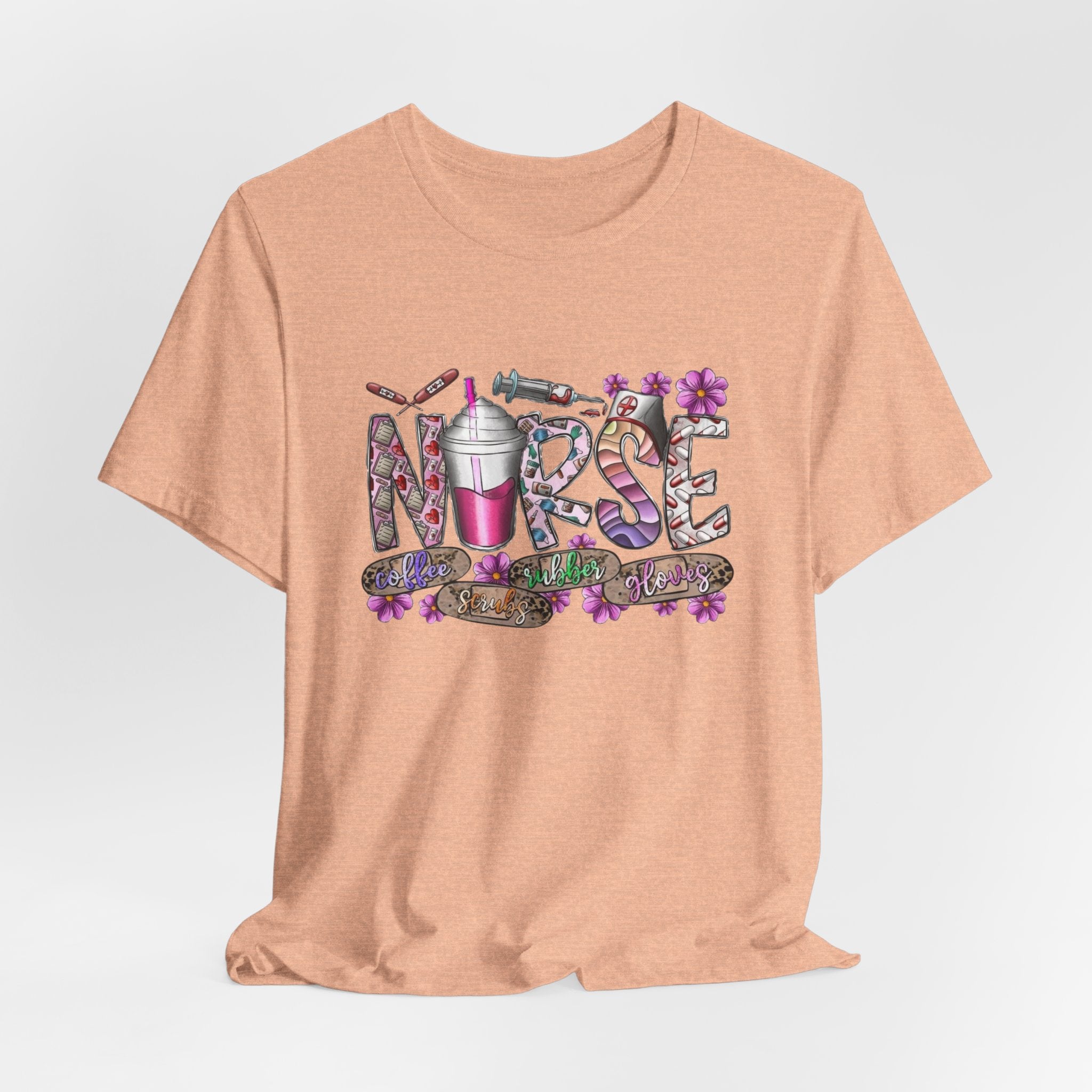 Nurse Floral Stethoscope Tee – Cute Nursing Scrub Shirt with Coffee & Flowers