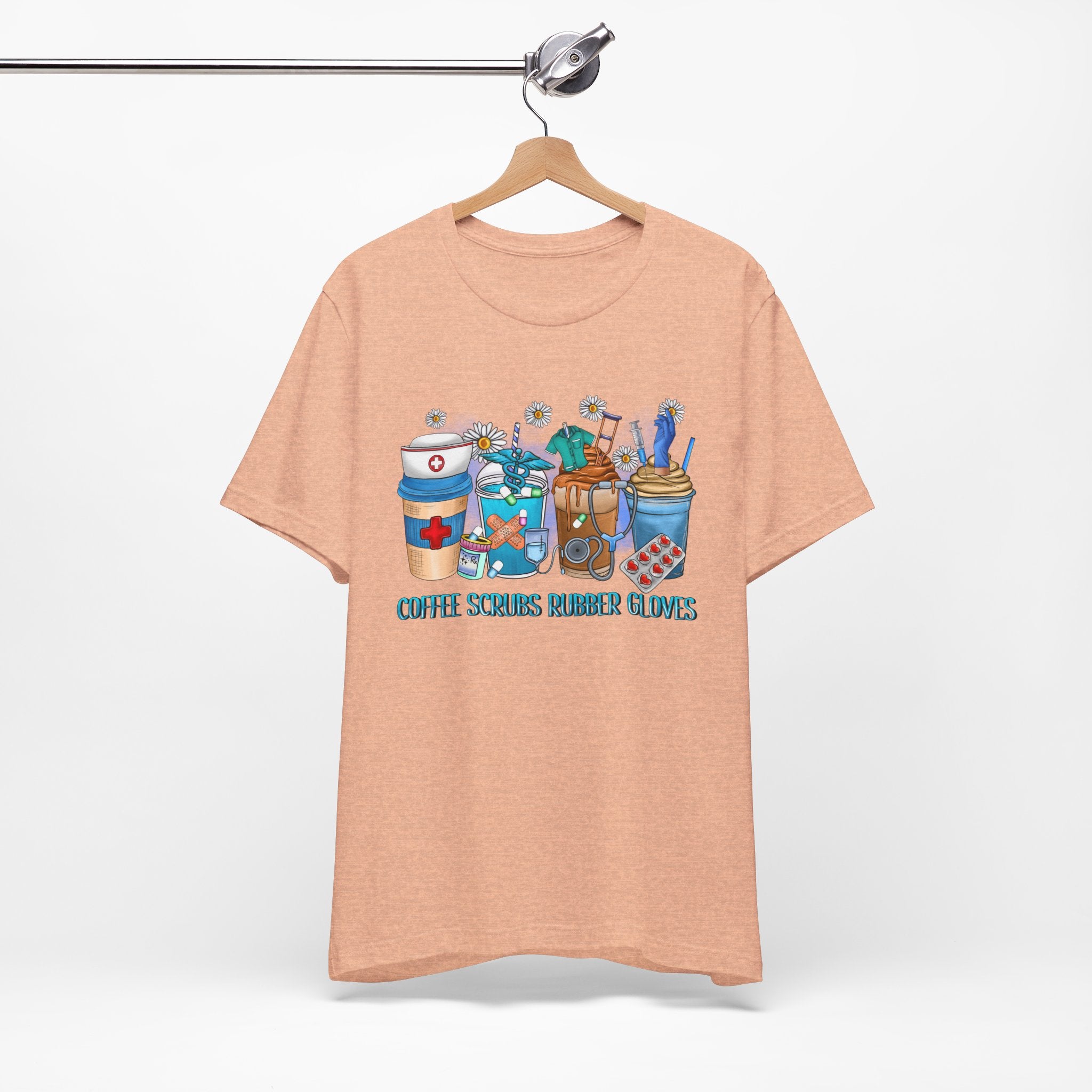 Coffee Scrubs Rubber Gloves T-Shirt — Cute Self-Care Illustration Tee