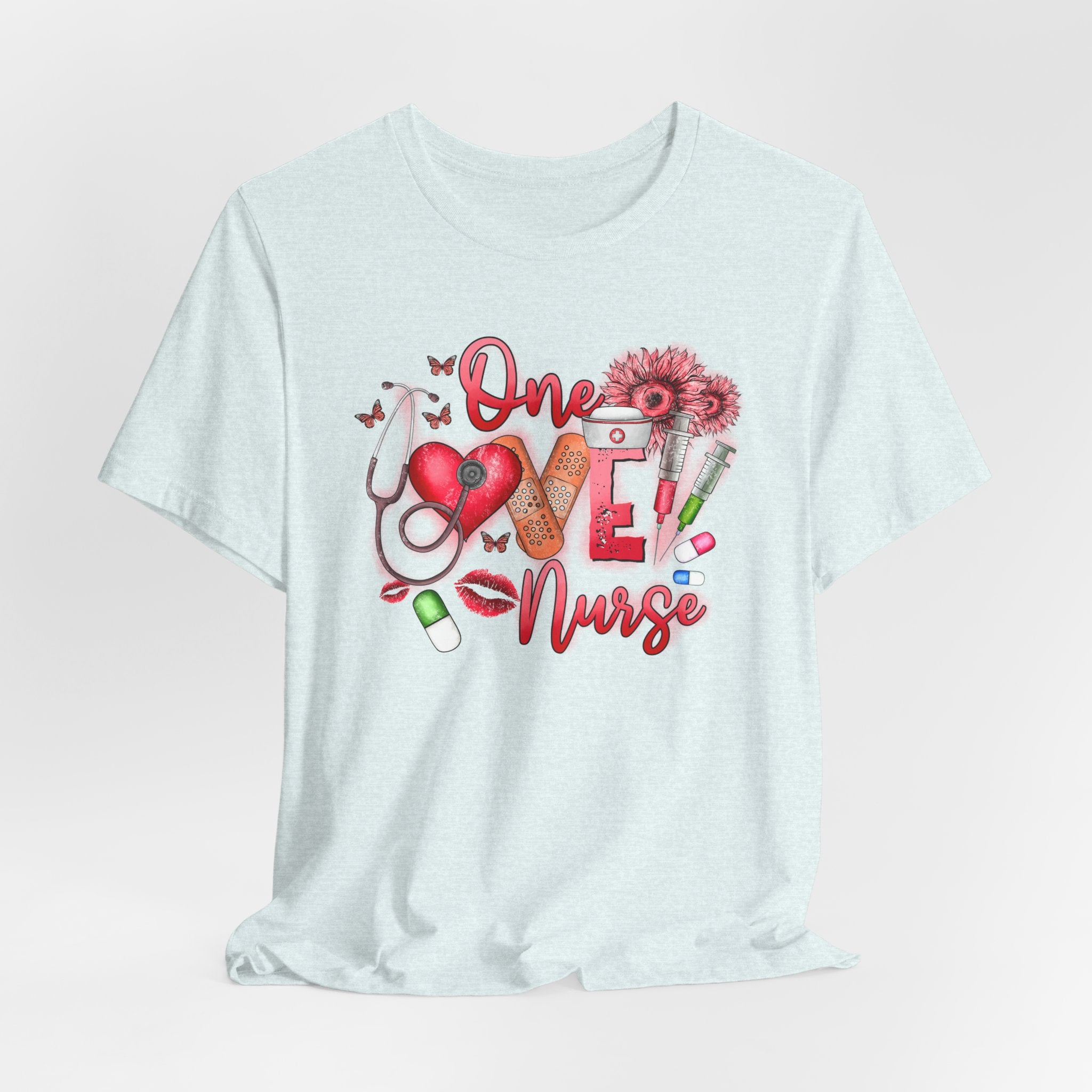 Nurse Tee — 'One Love Nurse' Floral Medical Graphic Shirt