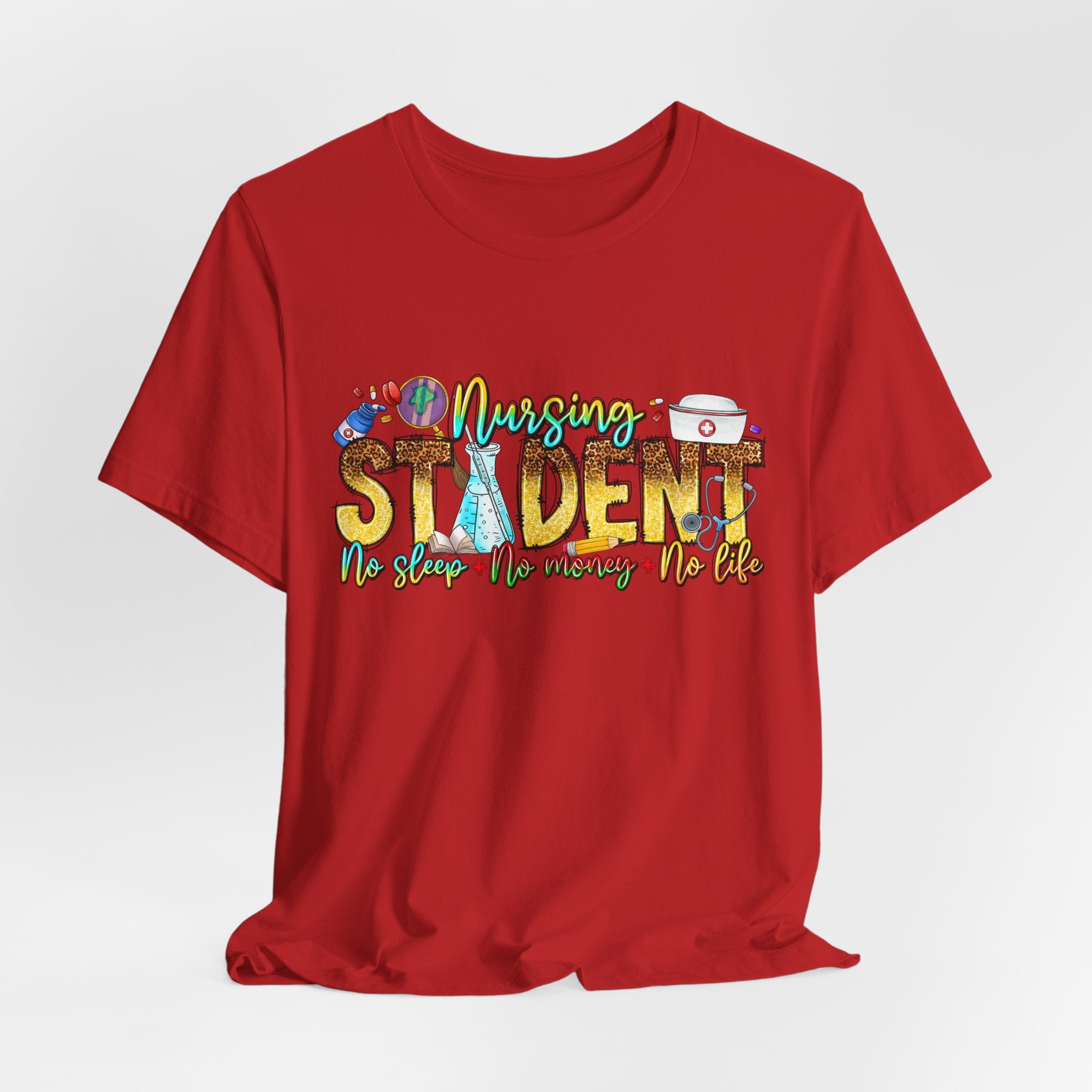 Nursing Student Graphic T-Shirt – 'Nursing Student' Cartoon Medical Icons Tee