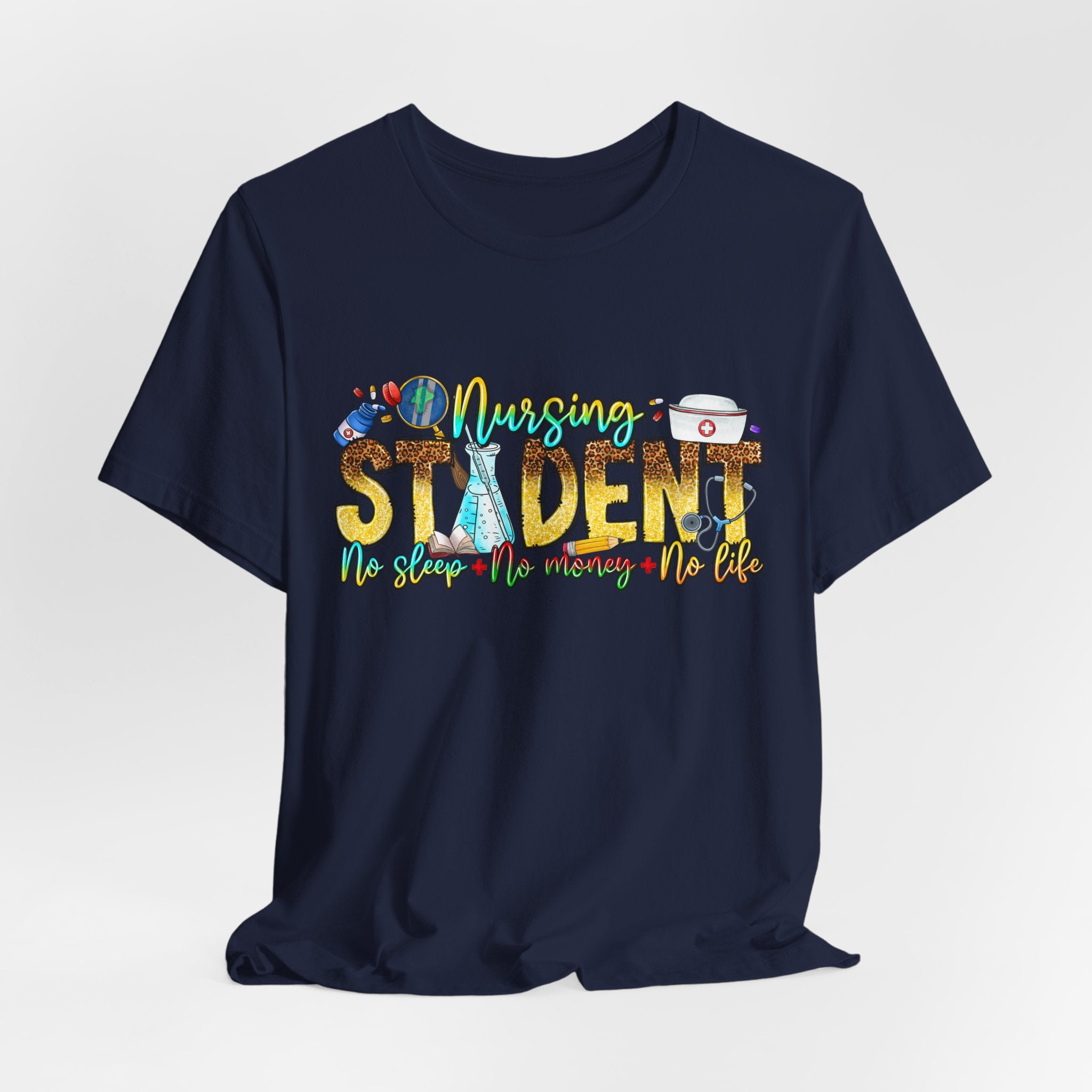 Nursing Student Graphic T-Shirt – 'Nursing Student' Cartoon Medical Icons Tee