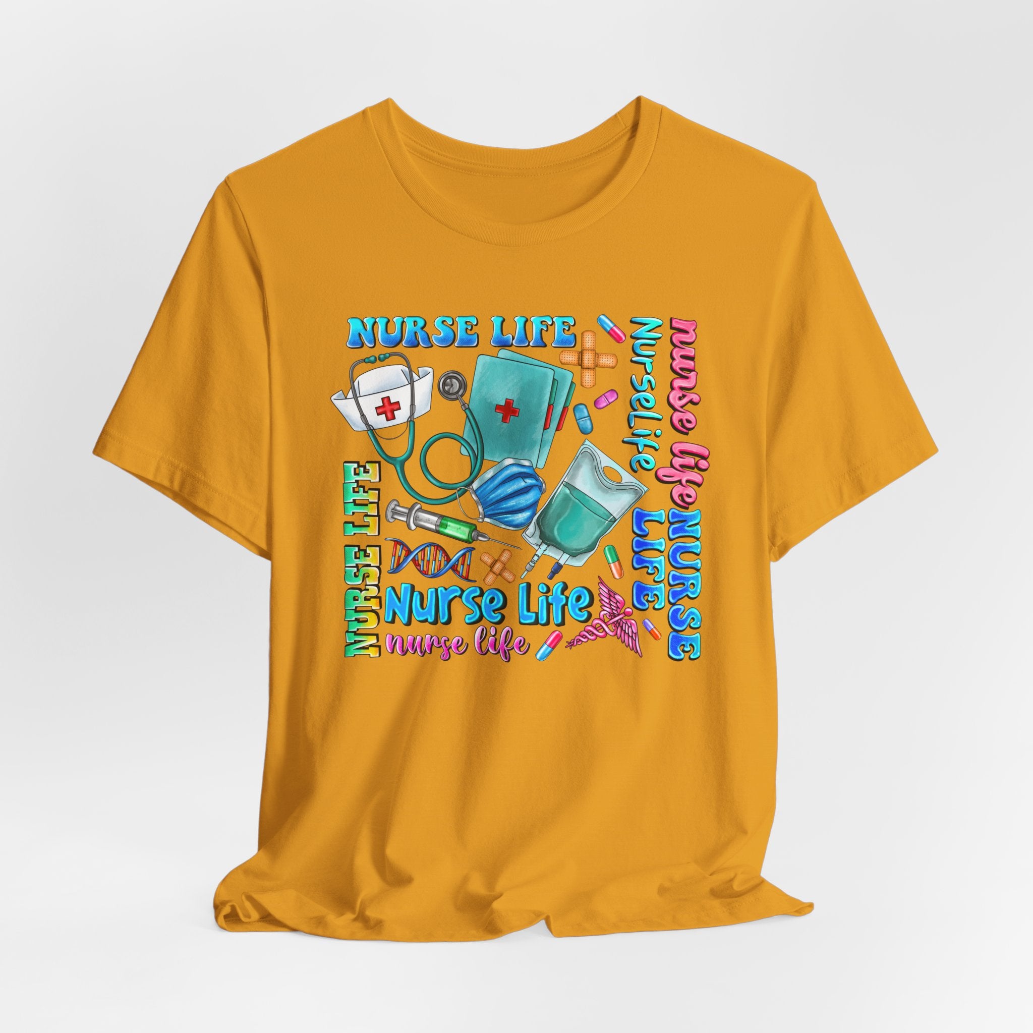 Nurse Life Graphic Tee — Colorful Nursing Icons & 'Nurse Life' Text