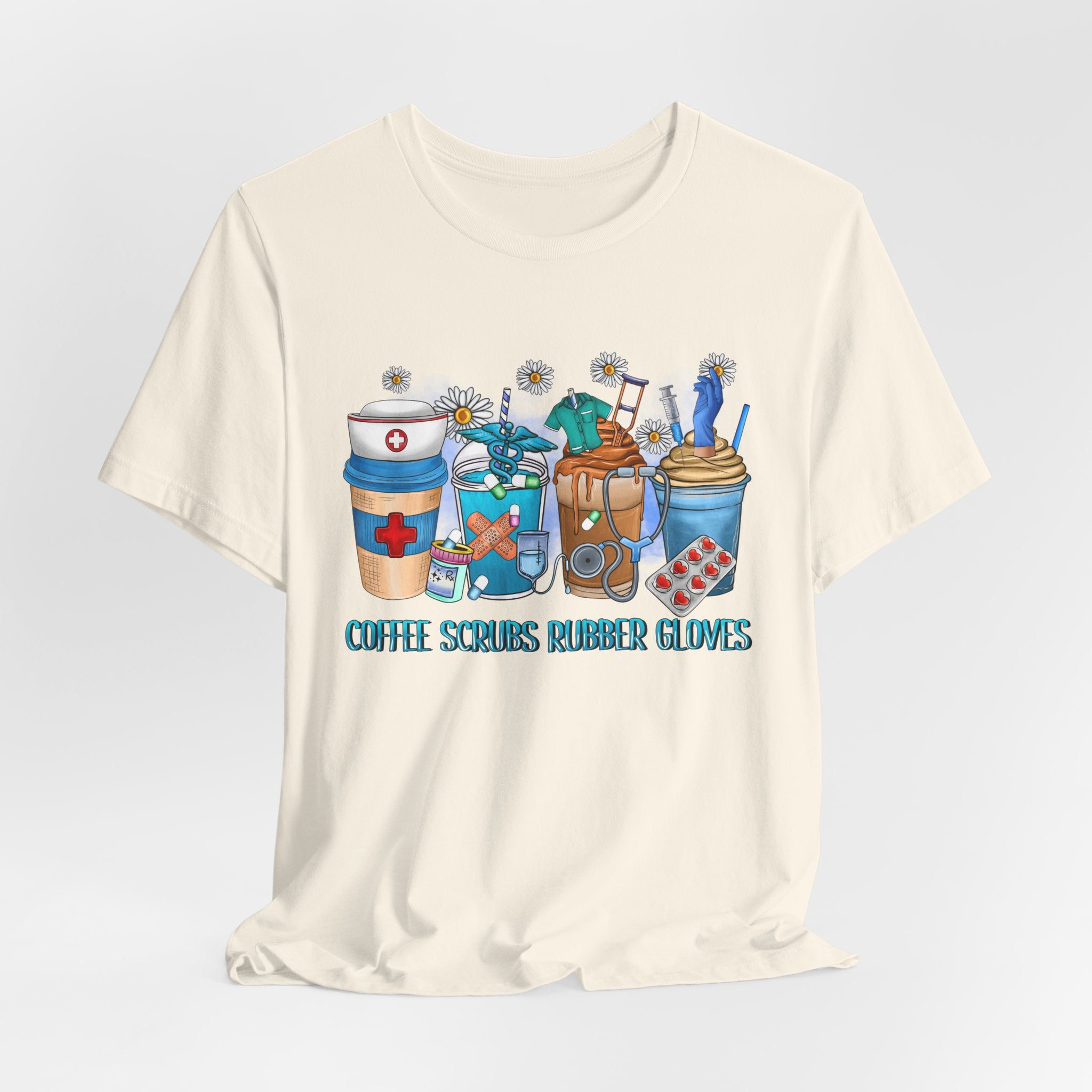 Coffee Scrubs Rubber Gloves T-Shirt — Cute Self-Care Illustration Tee