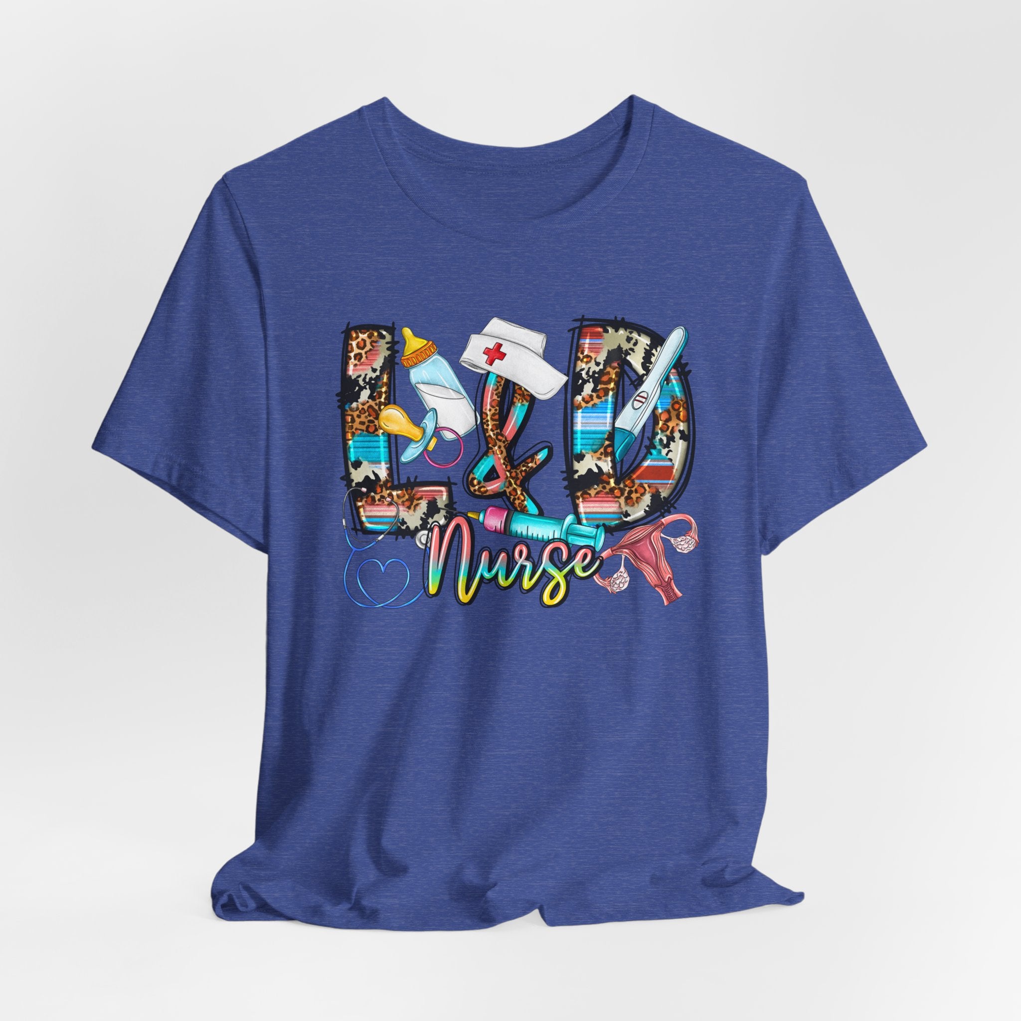 RN Nurse Graphic Tee - Colorful Medical Icons Scrubs Shirt for Registered Nurses