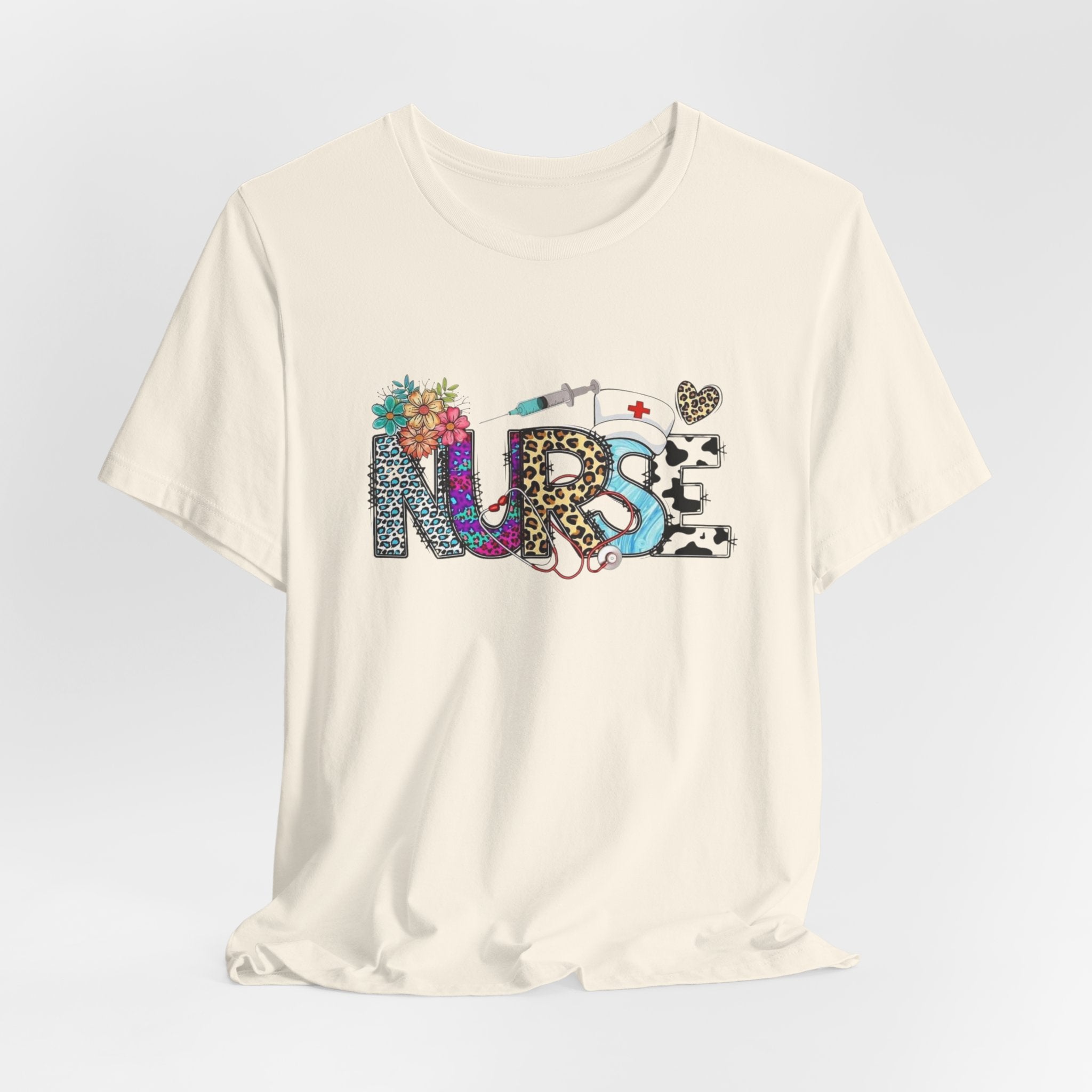 Nurse Floral & Leopard Graphic Tee — Cute Nursing Shirt