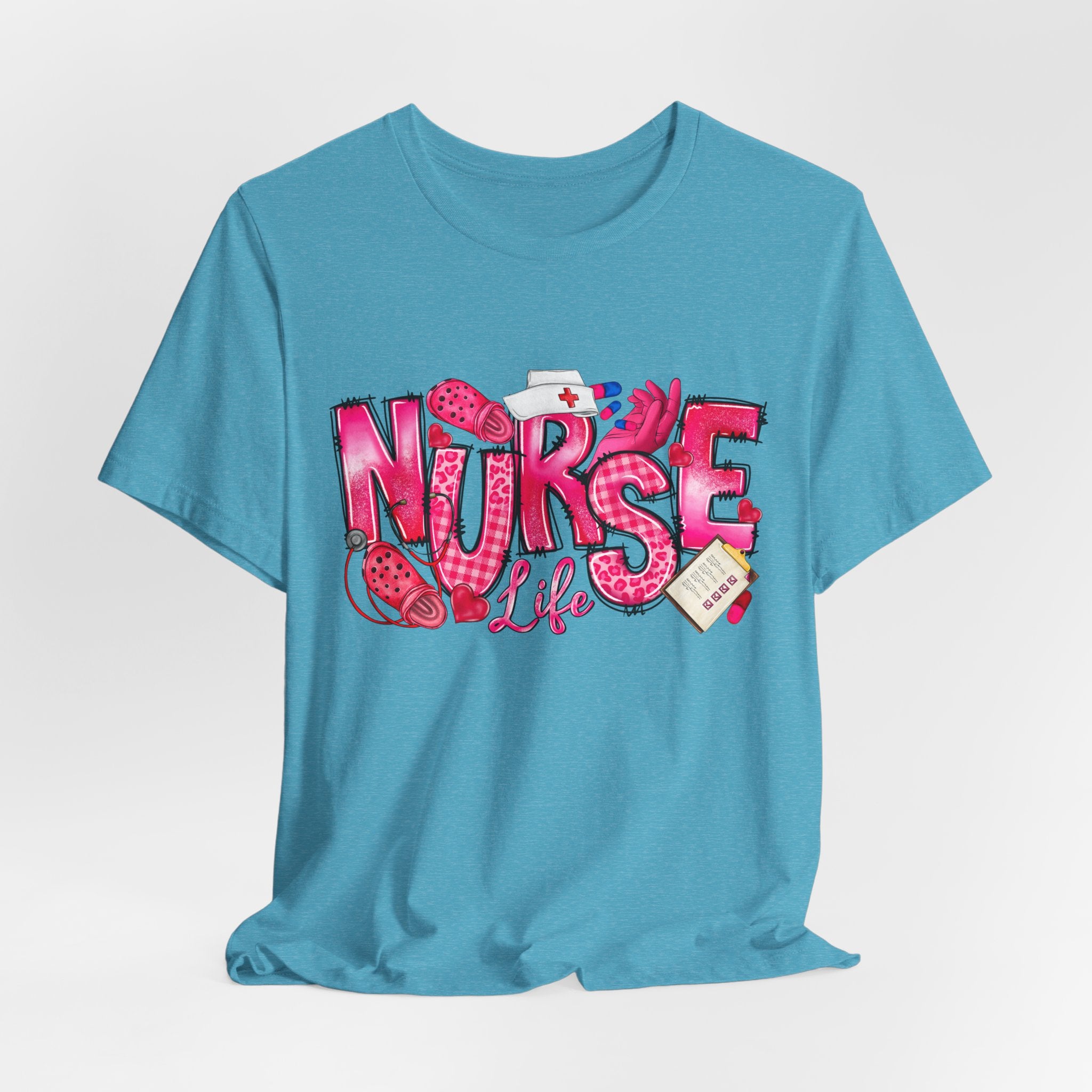 Nurse Life Graphic Tee - Pink Medical Icons