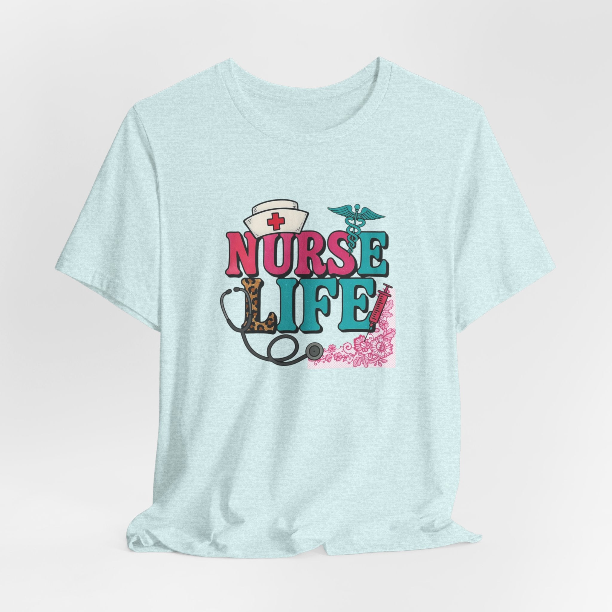 Nurse Life Graphic Tee – Cute Floral Stethoscope Nursing Shirt