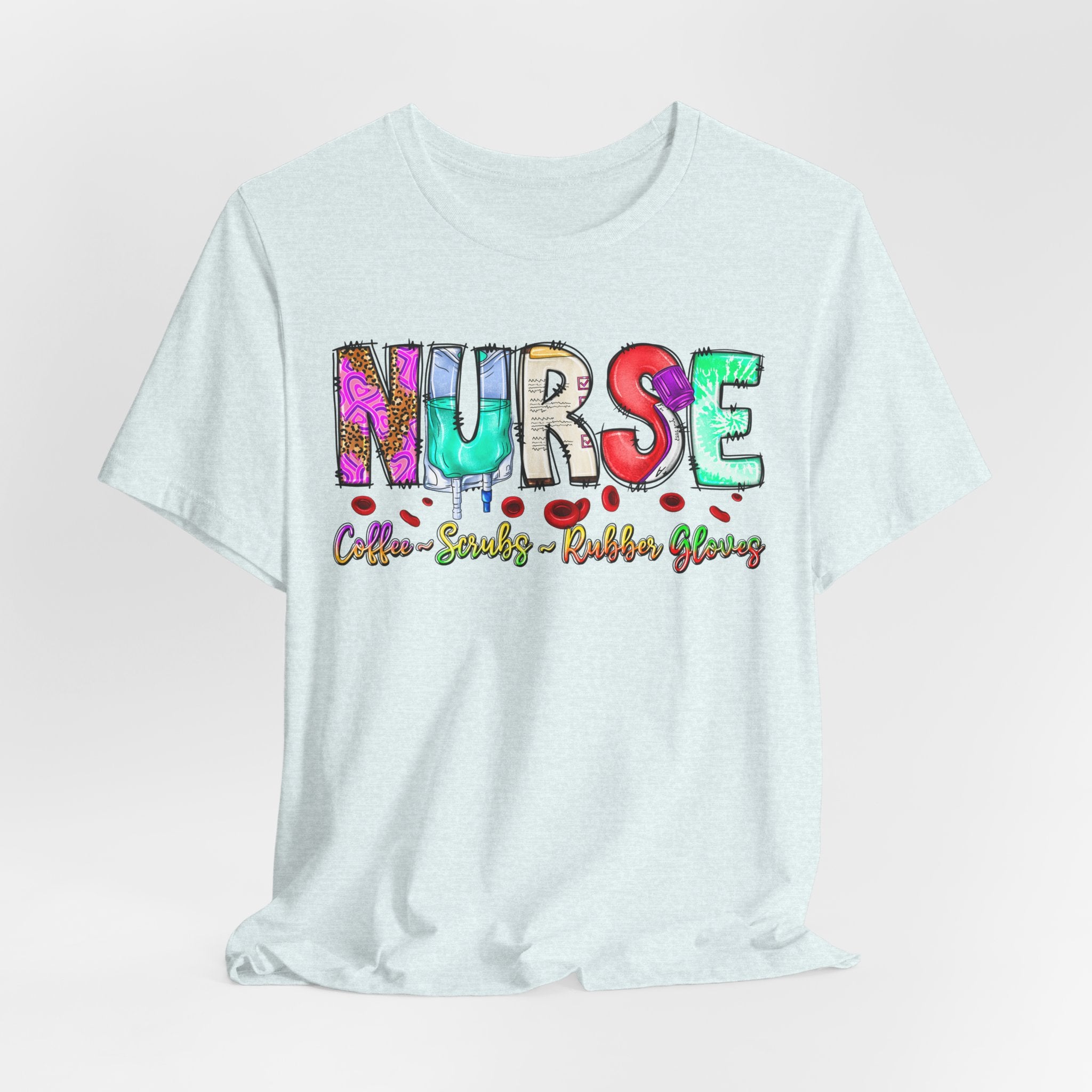 Nurse Flowers Graphic Tee — "NURSE" Colorful Floral Font with Hearts