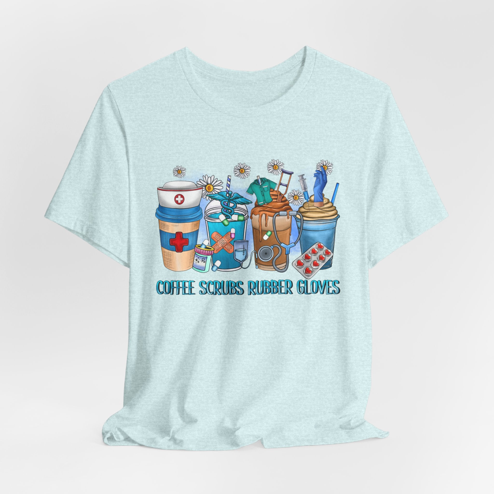 Coffee Scrubs Rubber Gloves T-Shirt — Cute Self-Care Illustration Tee