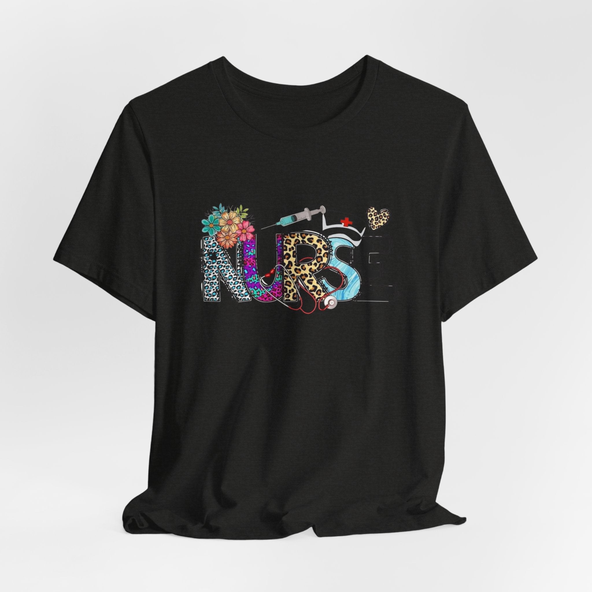 Nurse Floral & Leopard Graphic Tee — Cute Nursing Shirt
