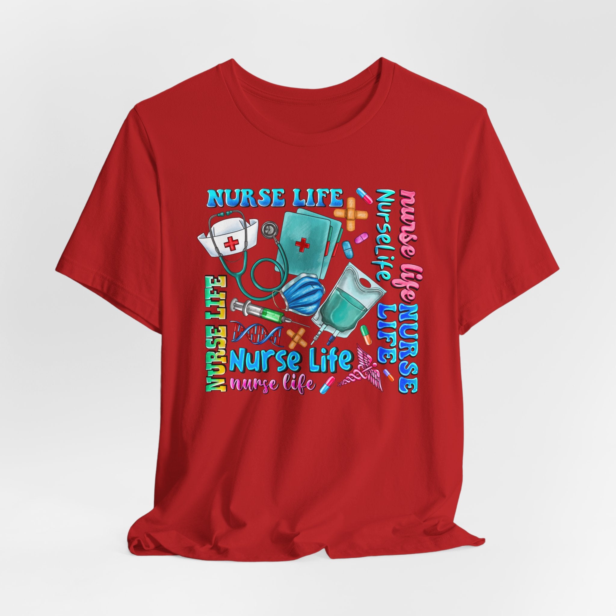 Nurse Life Graphic Tee — Colorful Nursing Icons & 'Nurse Life' Text
