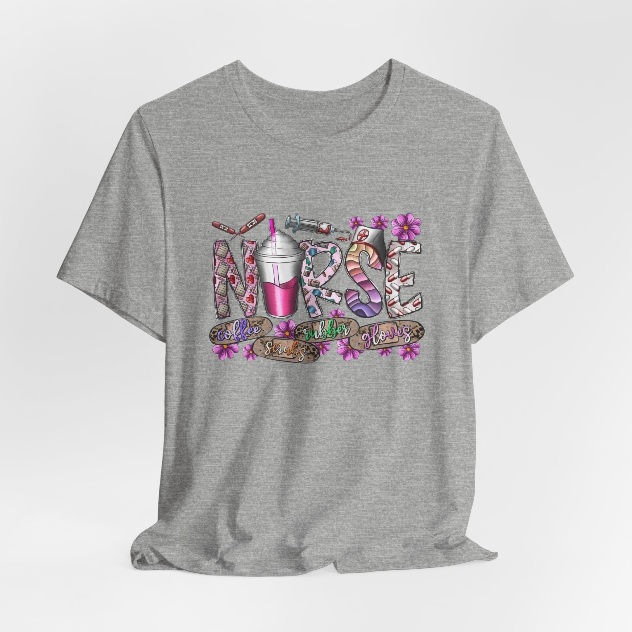 Nurse Floral Stethoscope Tee – Cute Nursing Scrub Shirt with Coffee & Flowers