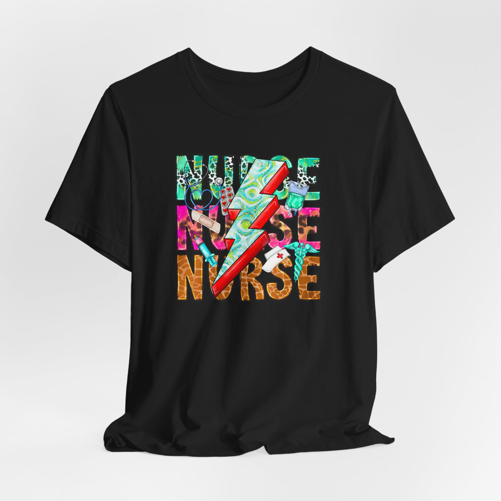 Nurse Lightning Bolt Graphic Tee — Colorful Floral & Animal Print Nurse Shirt