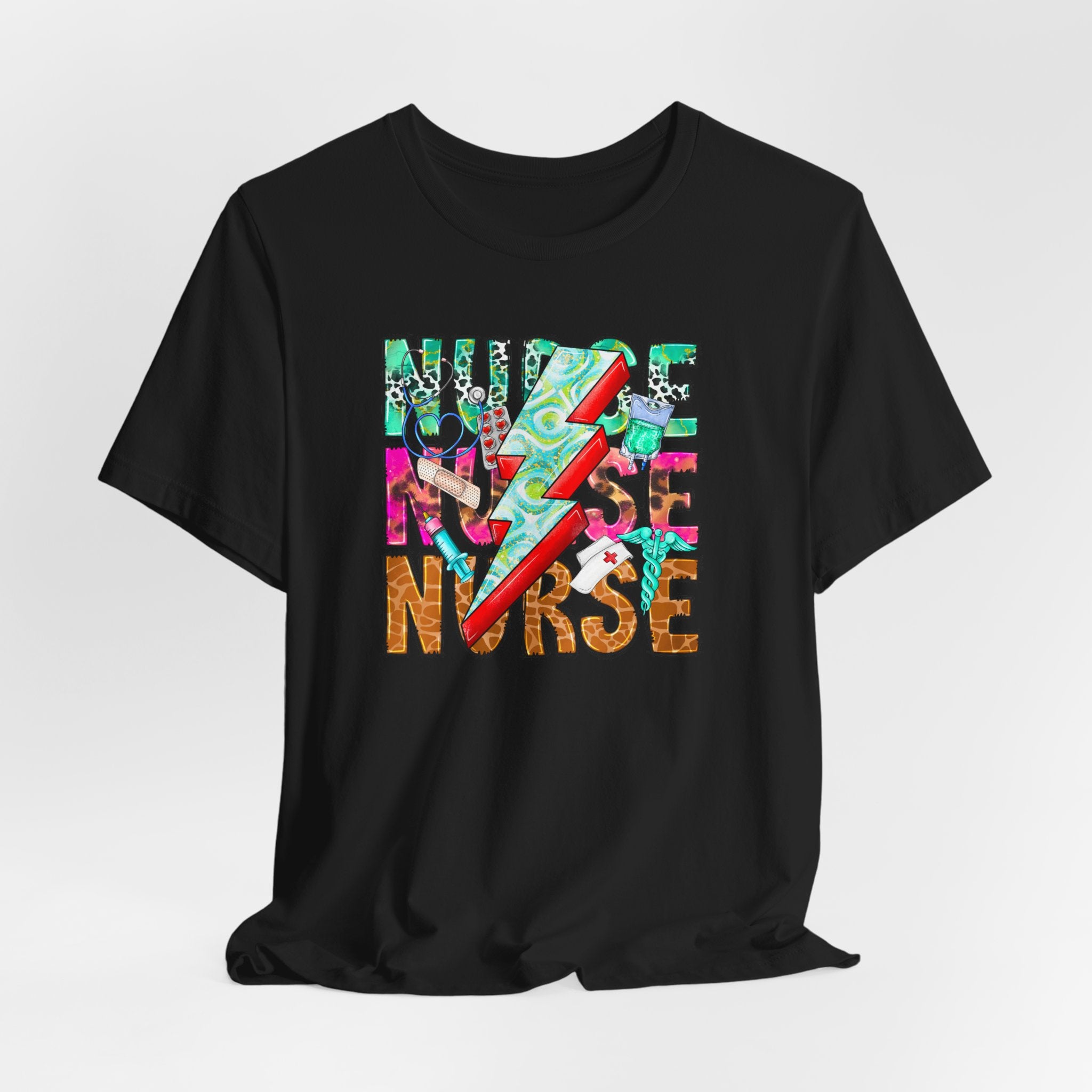 Nurse Lightning Bolt Graphic Tee — Colorful Floral & Animal Print Nurse Shirt