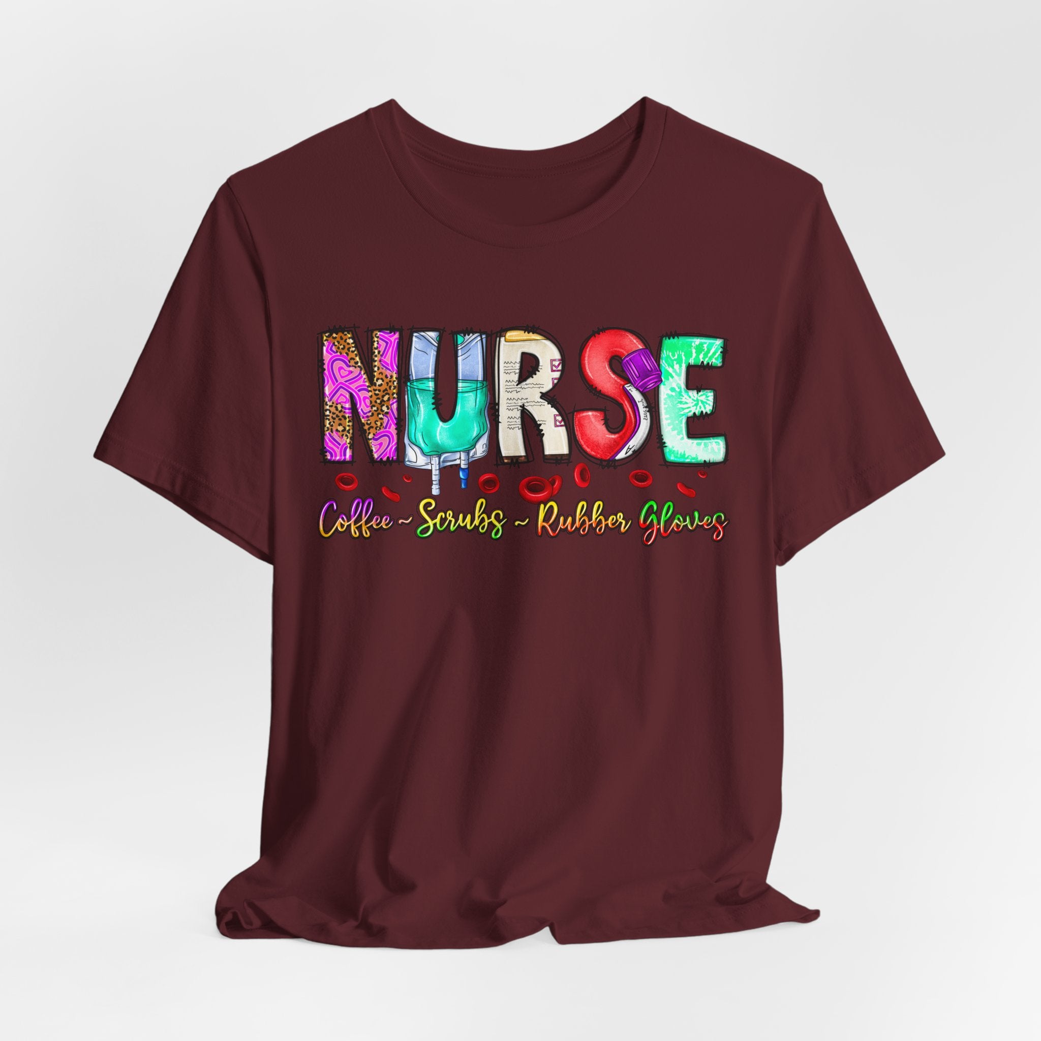 Nurse Flowers Graphic Tee — "NURSE" Colorful Floral Font with Hearts
