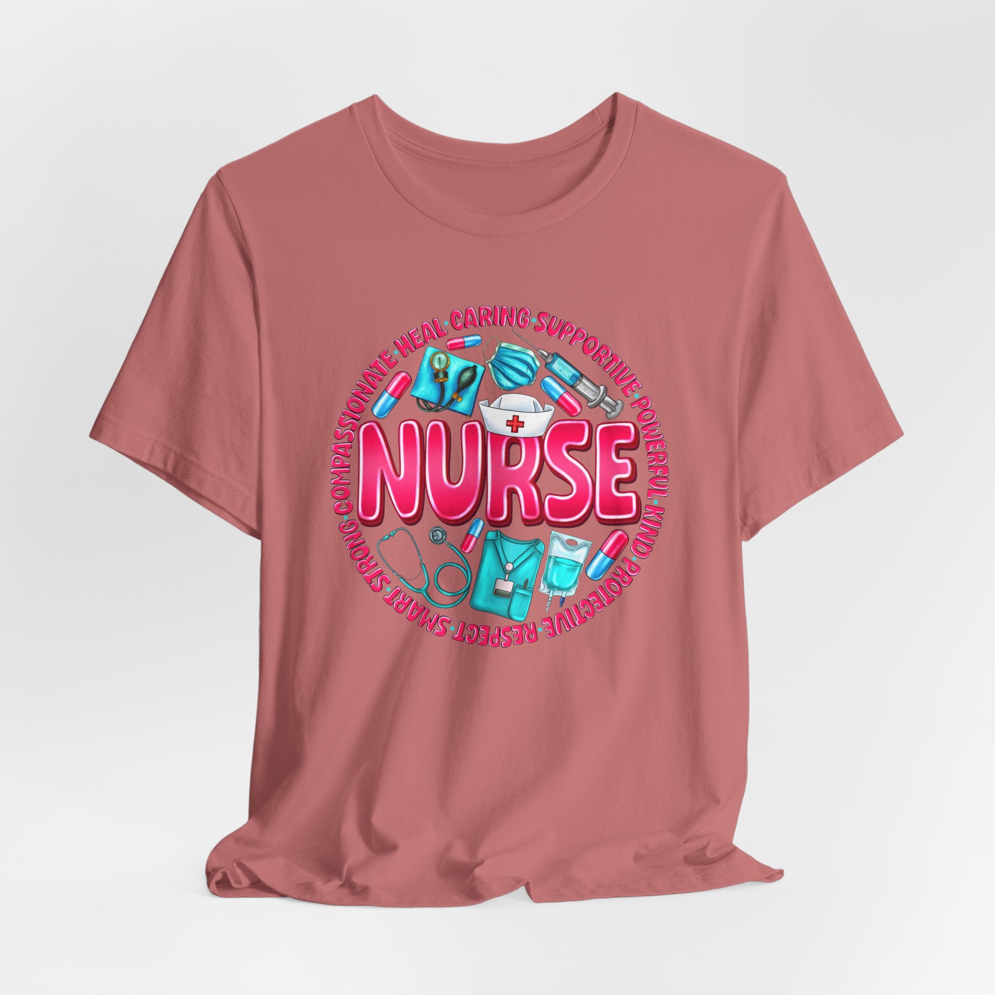 Nurse Graphic Tee – Cute Medical Icons & 'NURSE' Word Art