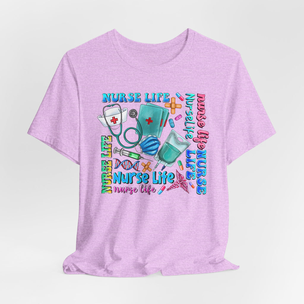 Nurse Life Graphic Tee — Colorful Nursing Icons & 'Nurse Life' Text